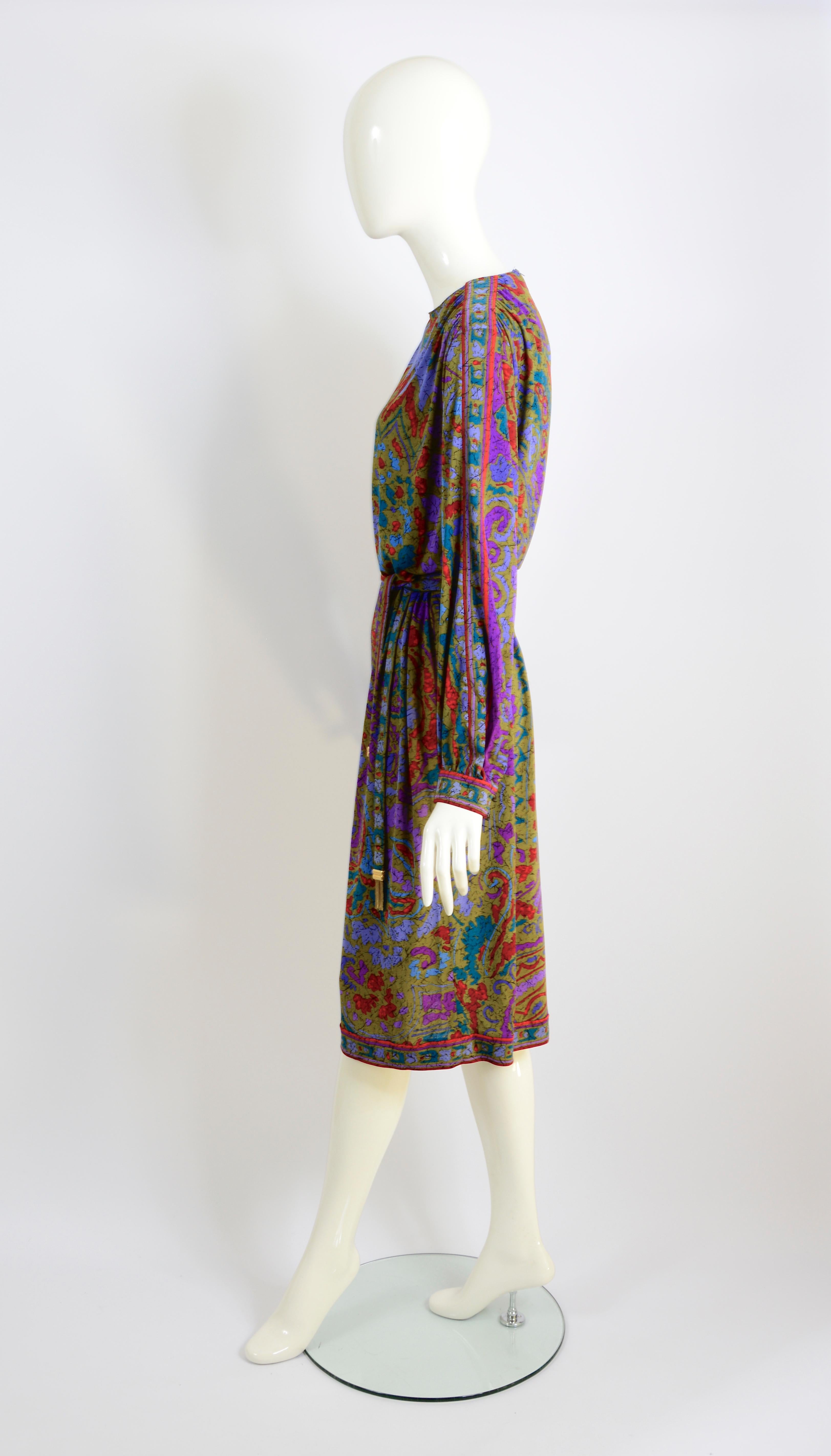 Leonard Paris Vintage 1980s Seidenjersey signiert Druck und Gürtel Kleid im Angebot 2
