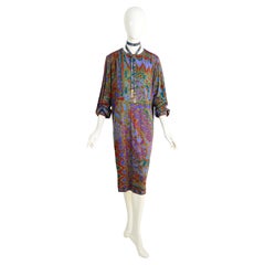 Leonard Paris Vintage 1980s Seidenjersey signiert Druck und Gürtel Kleid