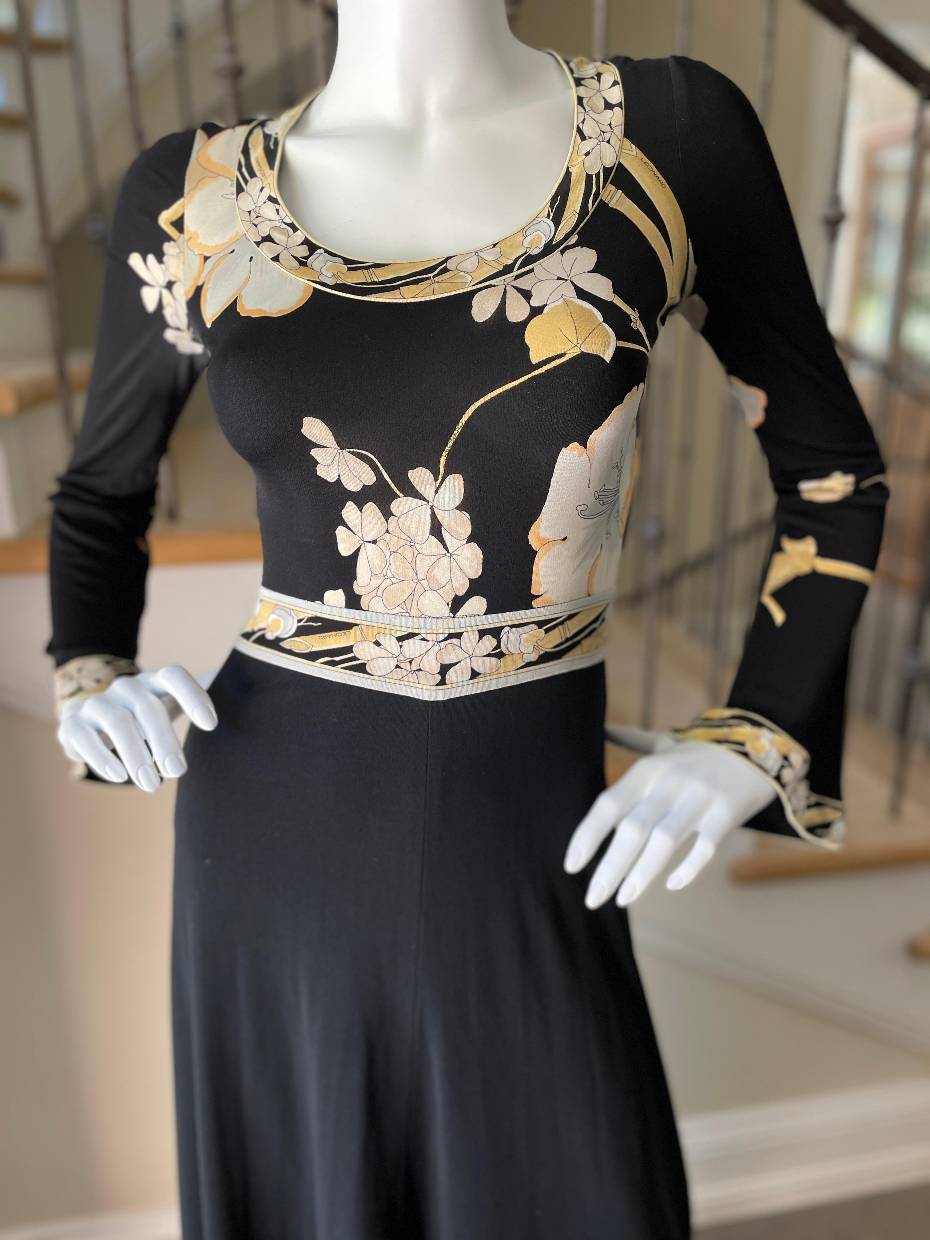Leonard Paris Vintage 70's Long Silk Jersey Floral Dress  In Excellent Condition In Cloverdale, CA