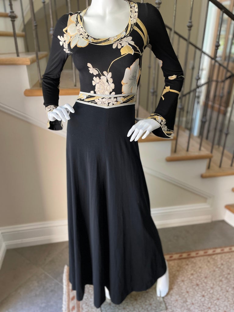 Leonard Paris Robe longue vintage à fleurs en jersey de soie, années