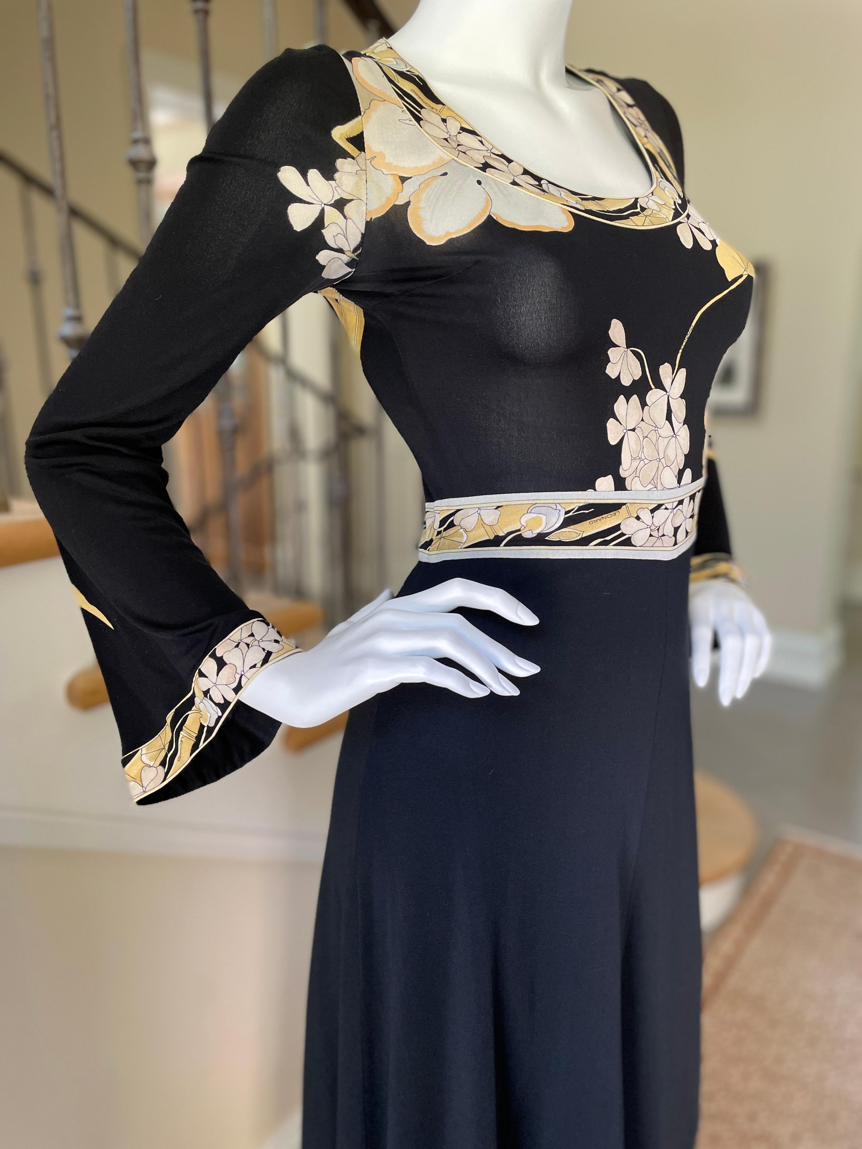 Leonard Paris Vintage 70's Long Silk Jersey Floral Dress  1