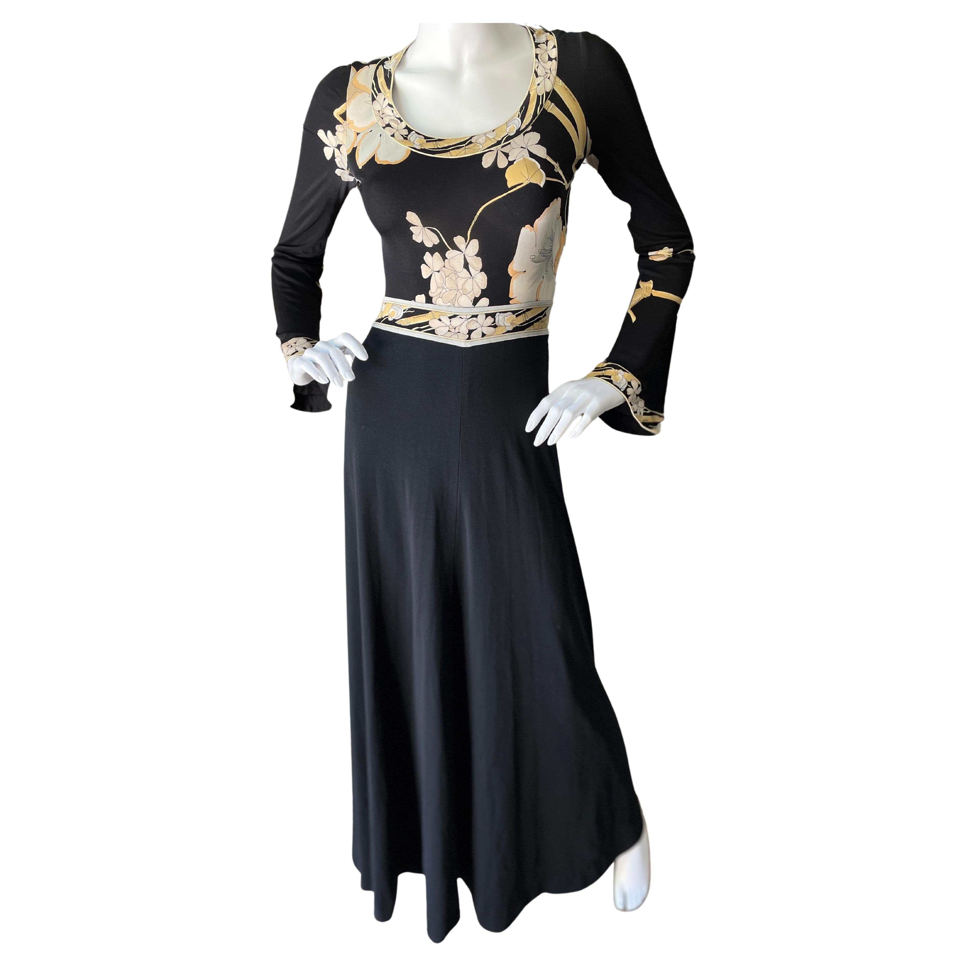 Leonard Paris Vintage 70's Long Silk Jersey Floral Dress 