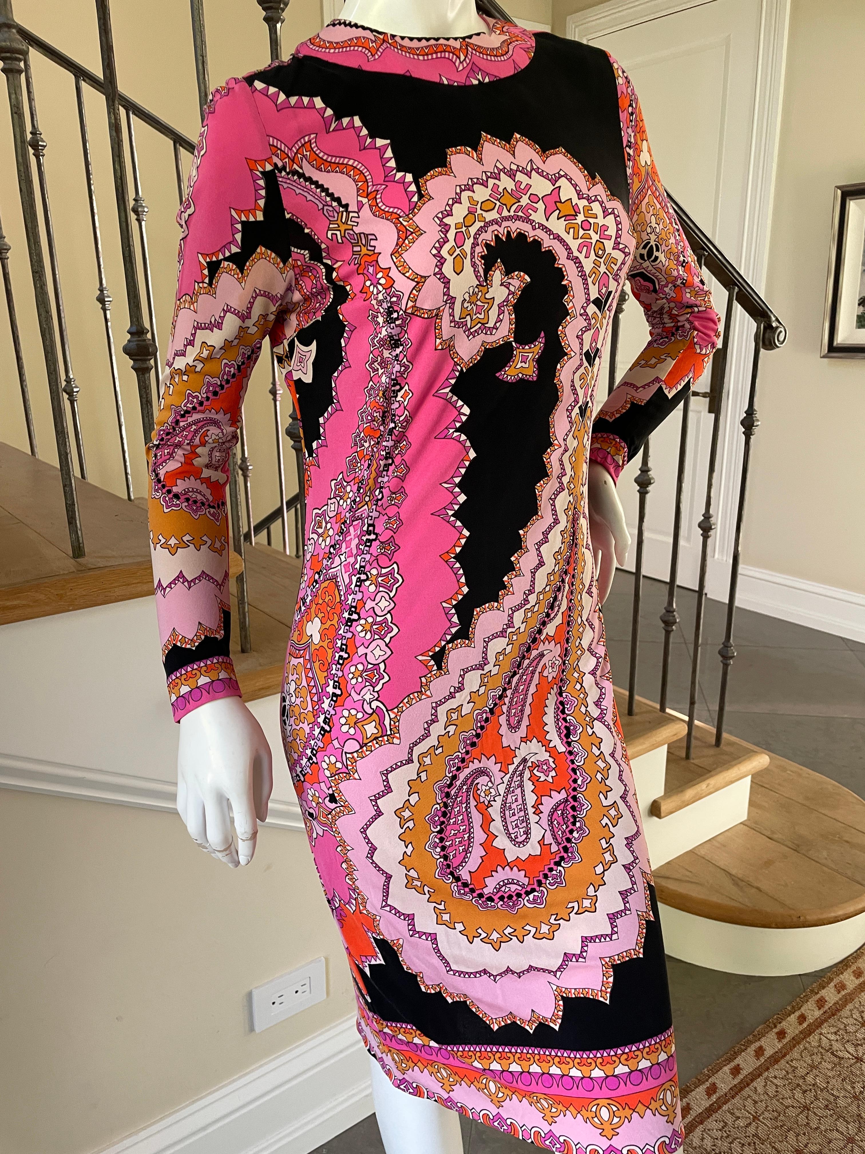  Leonard Paris Vintage 70's Pink Paisley Print Silk Jersey Dress For Sale 1