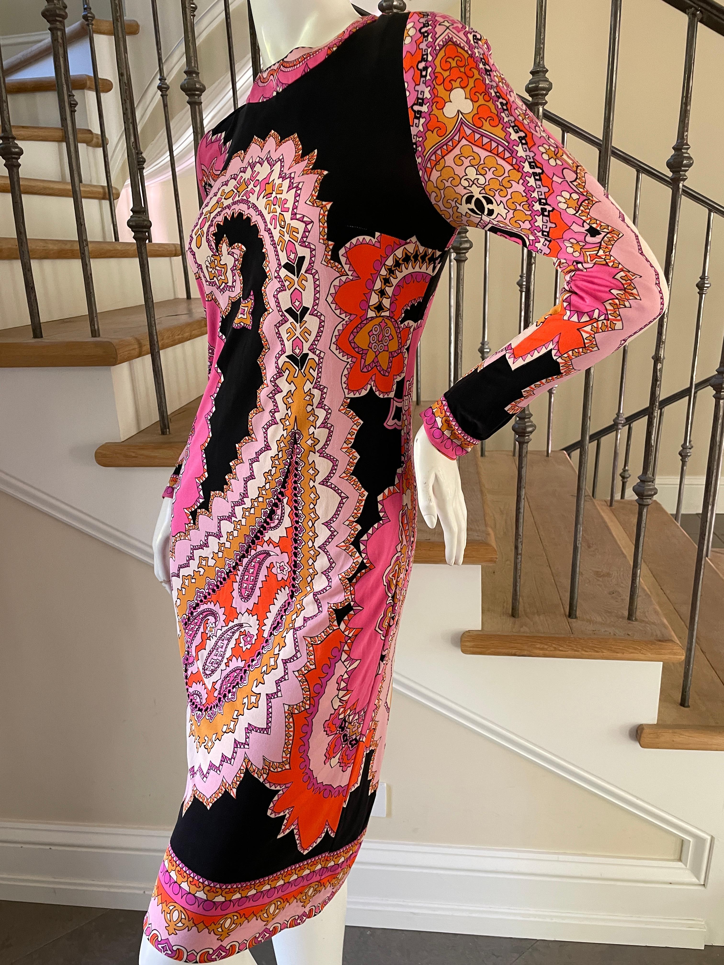  Leonard Paris Vintage 70's Pink Paisley Print Silk Jersey Dress For Sale 2