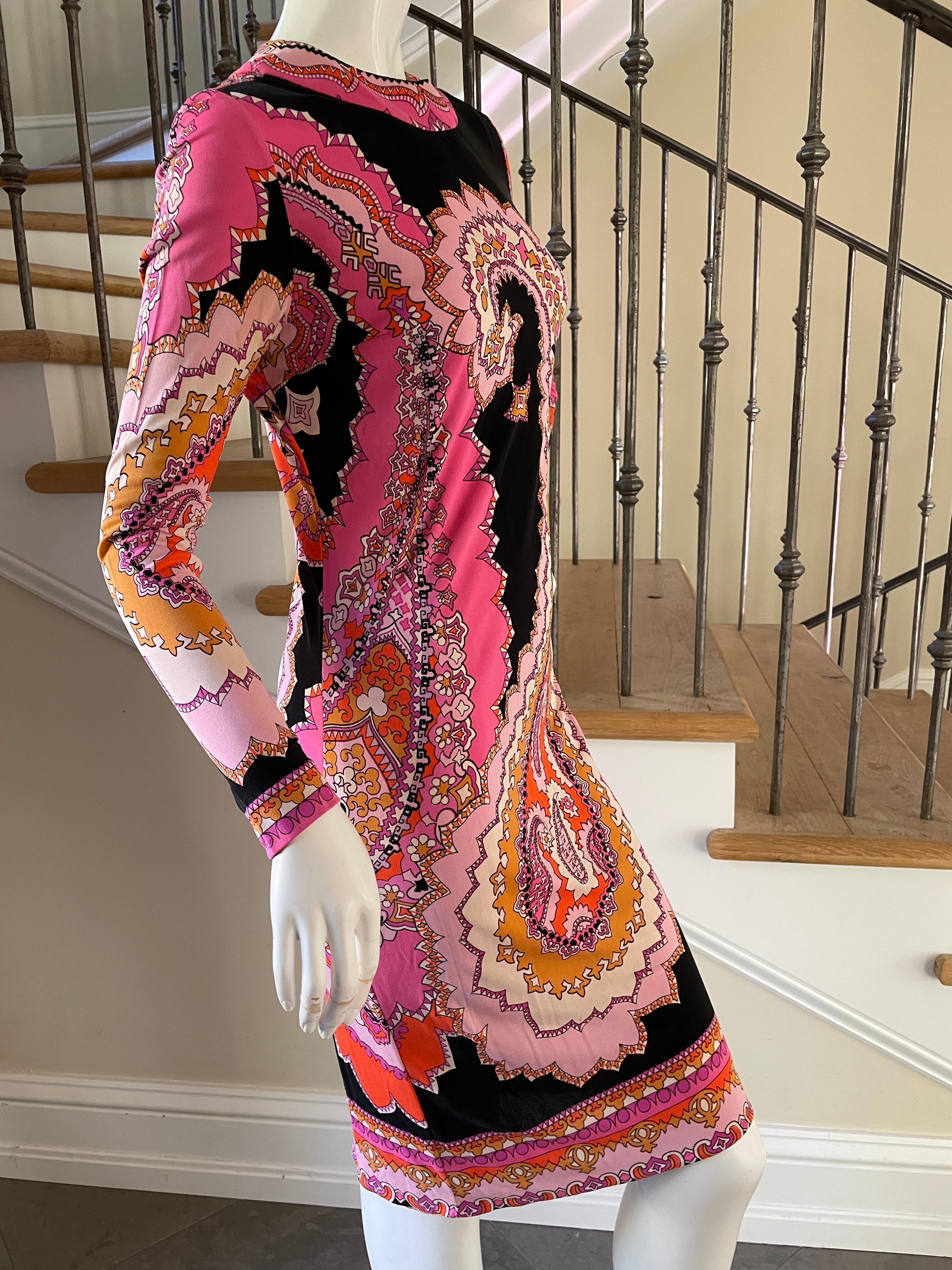  Leonard Paris Vintage 70's Pink Paisley Print Silk Jersey Dress For Sale 3