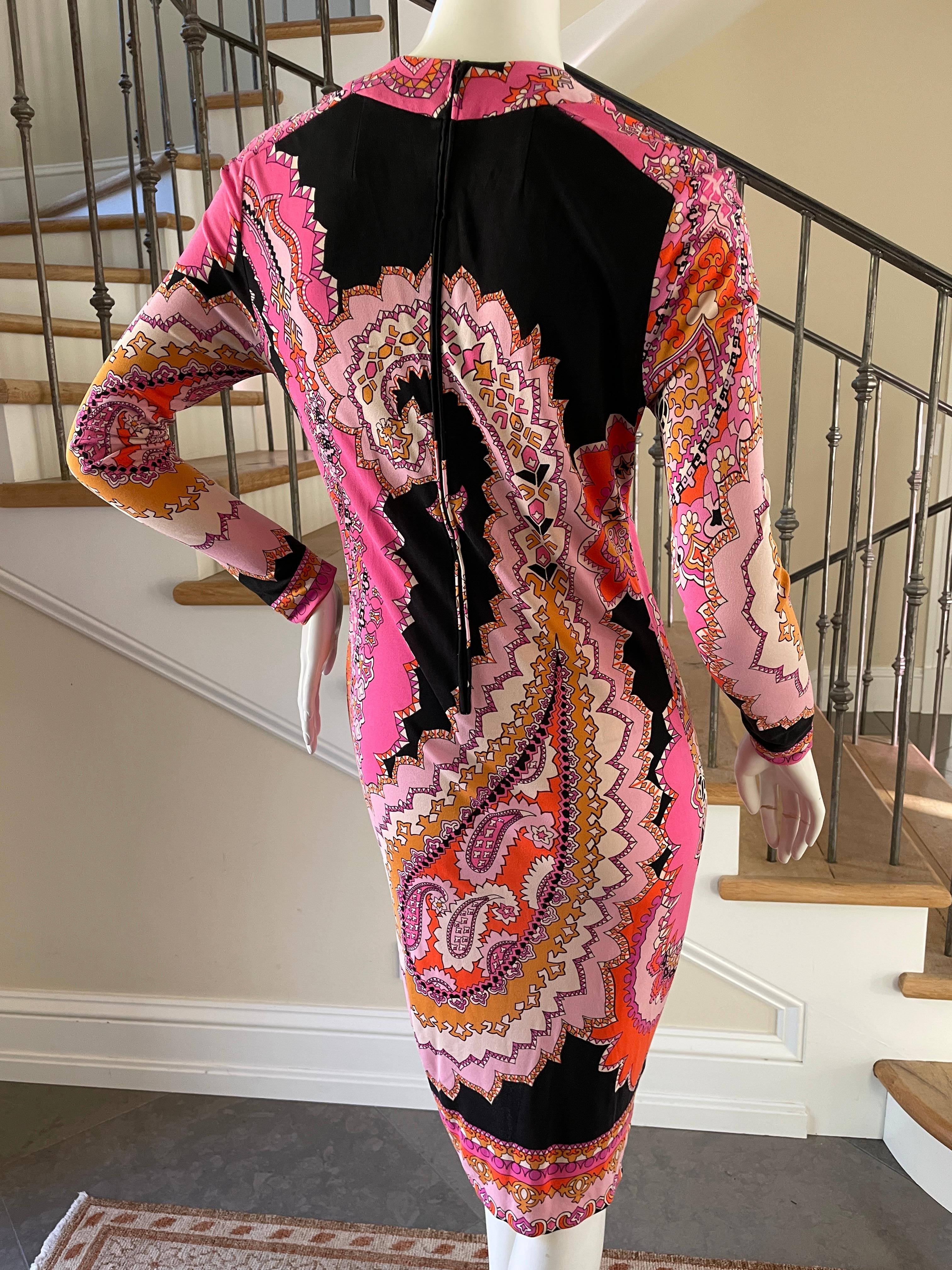  Leonard Paris Vintage 70's Pink Paisley Print Silk Jersey Dress For Sale 4