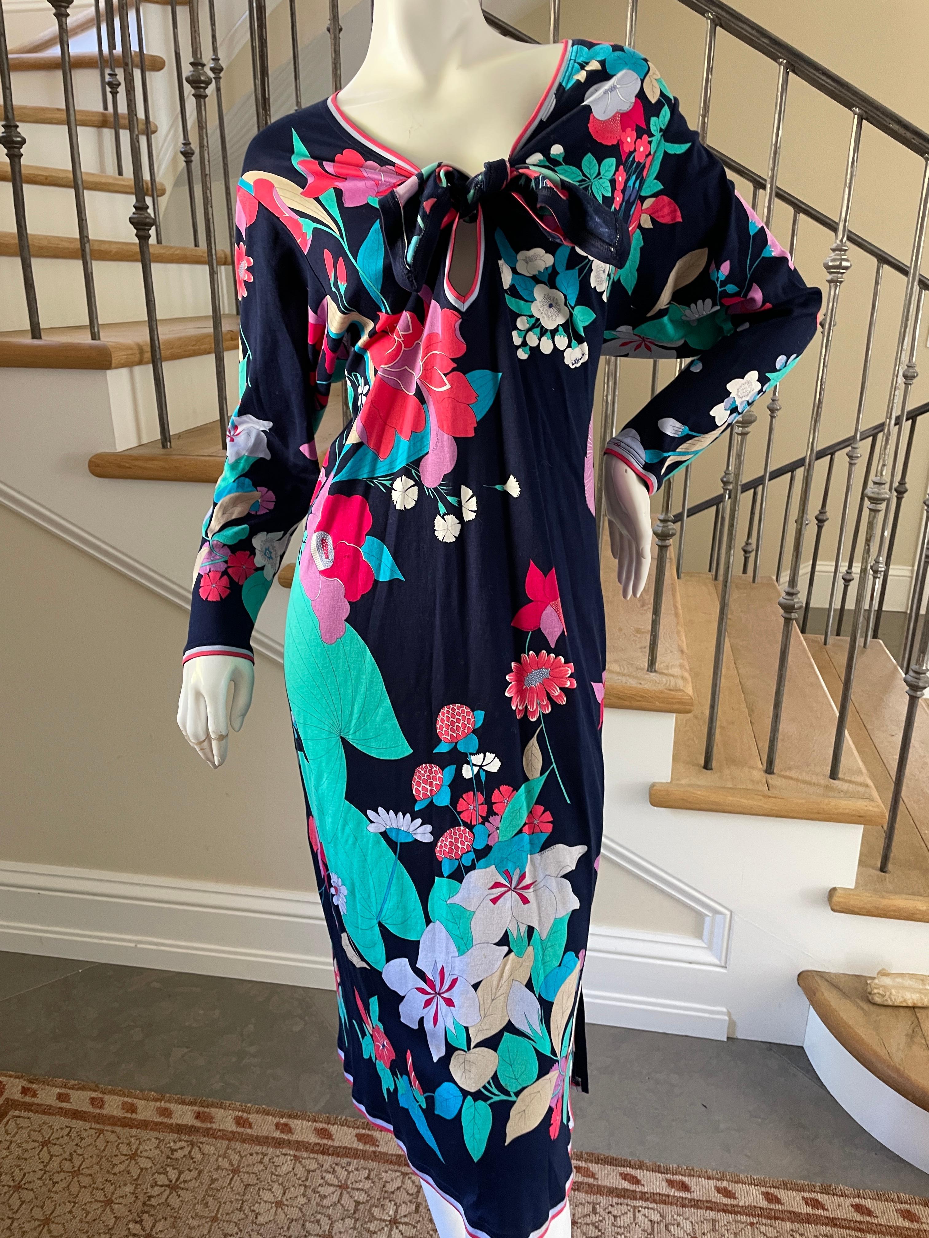 Leonard Paris Vintage 80's Cotton Jersey Floral Keyhole Dress
So pretty, please use the zoom lens to see details.

Leonard Paris was a contemporary of Pucci, both houses creating brilliant 60's patterns on silk jersey.
Both were very expensive, and