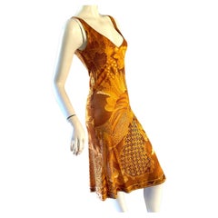  Leonard Paris Vintage 80s Honey Amber Tone Floral Print Silk Jersey Slip Dress 