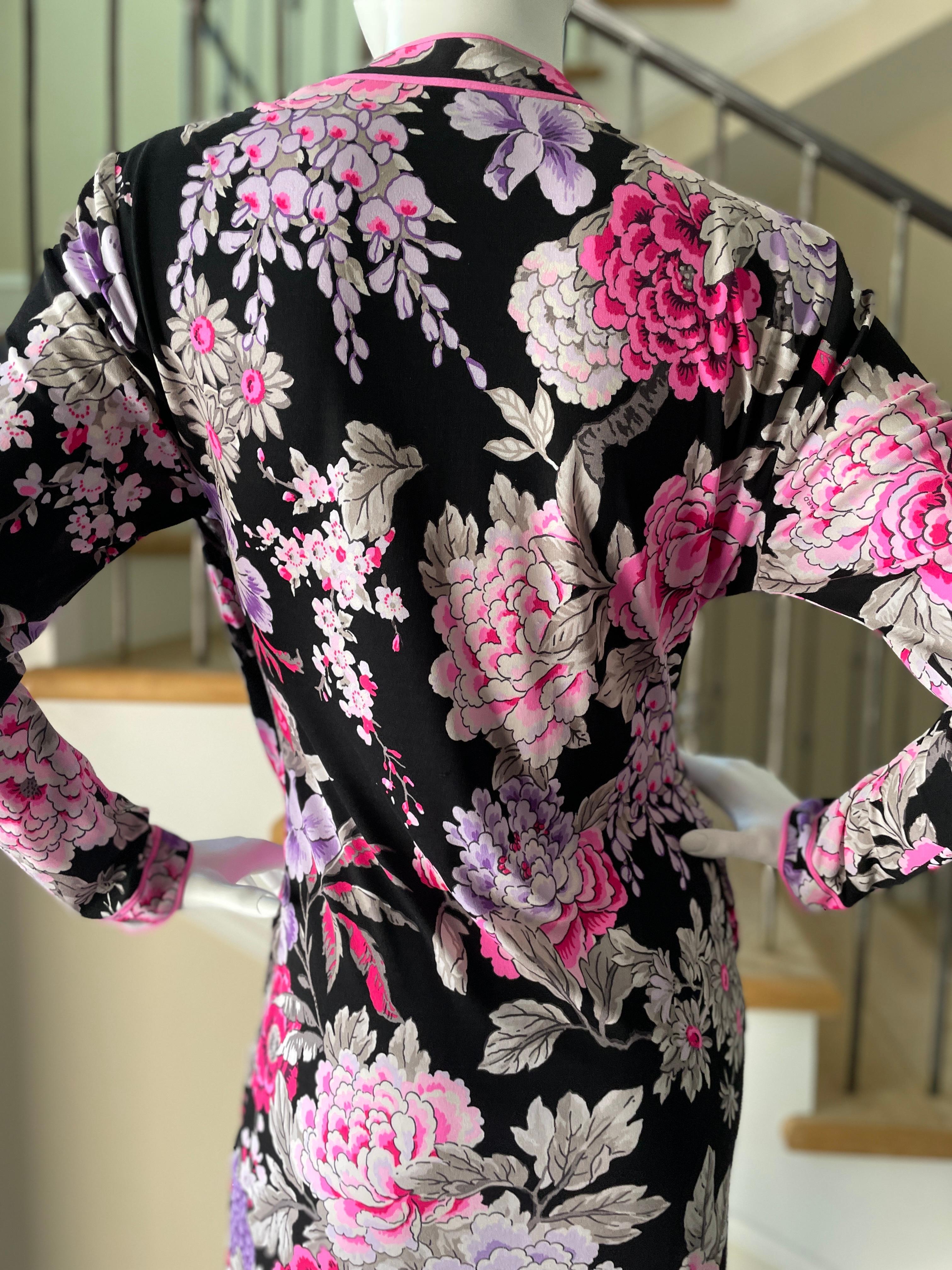 Women's  Leonard Paris Vintage 80s Long Sleeve Floral Print Silk Jersey Dress  For Sale