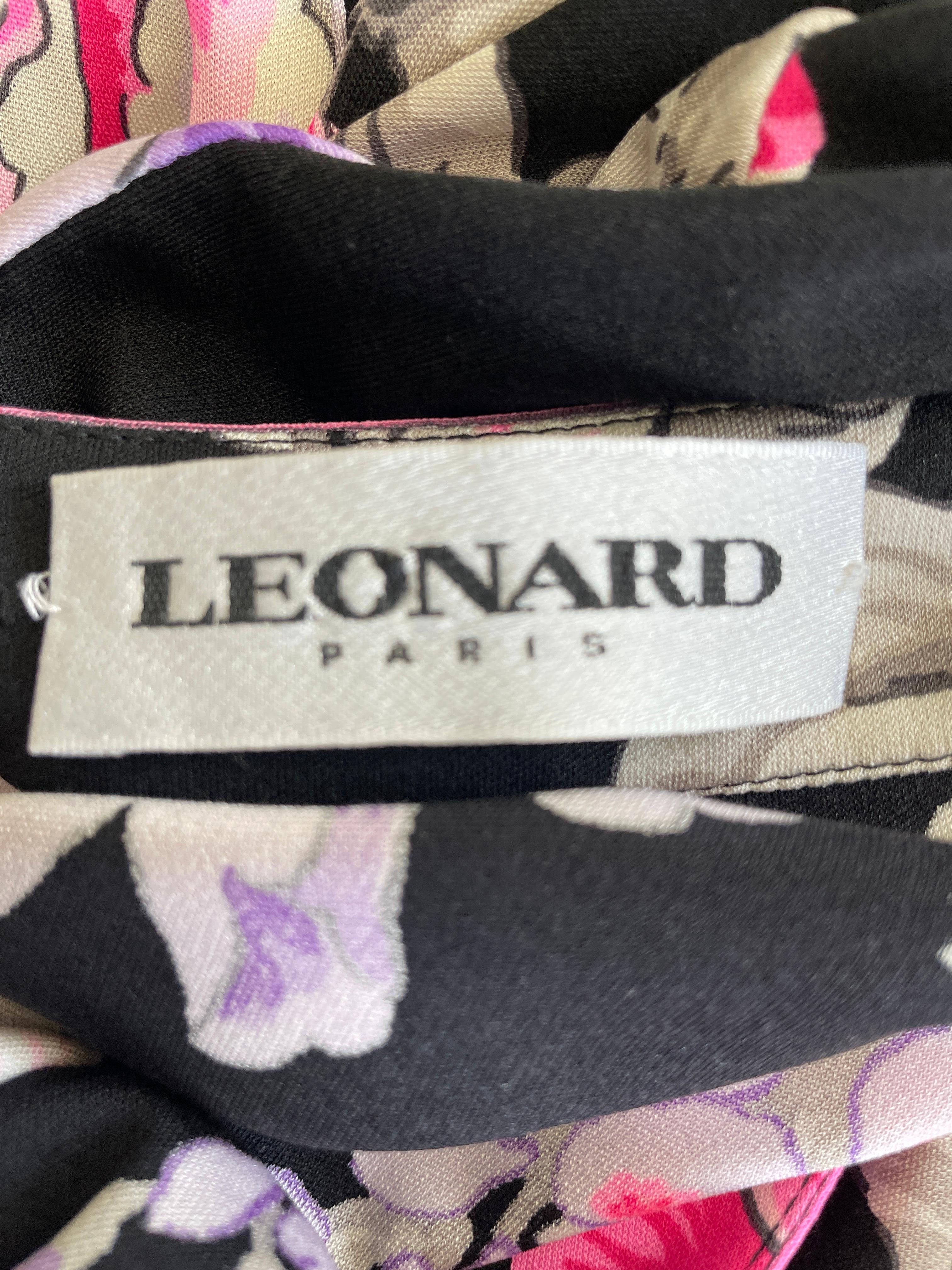  Leonard Paris Vintage 80s Long Sleeve Floral Print Silk Jersey Dress  For Sale 1