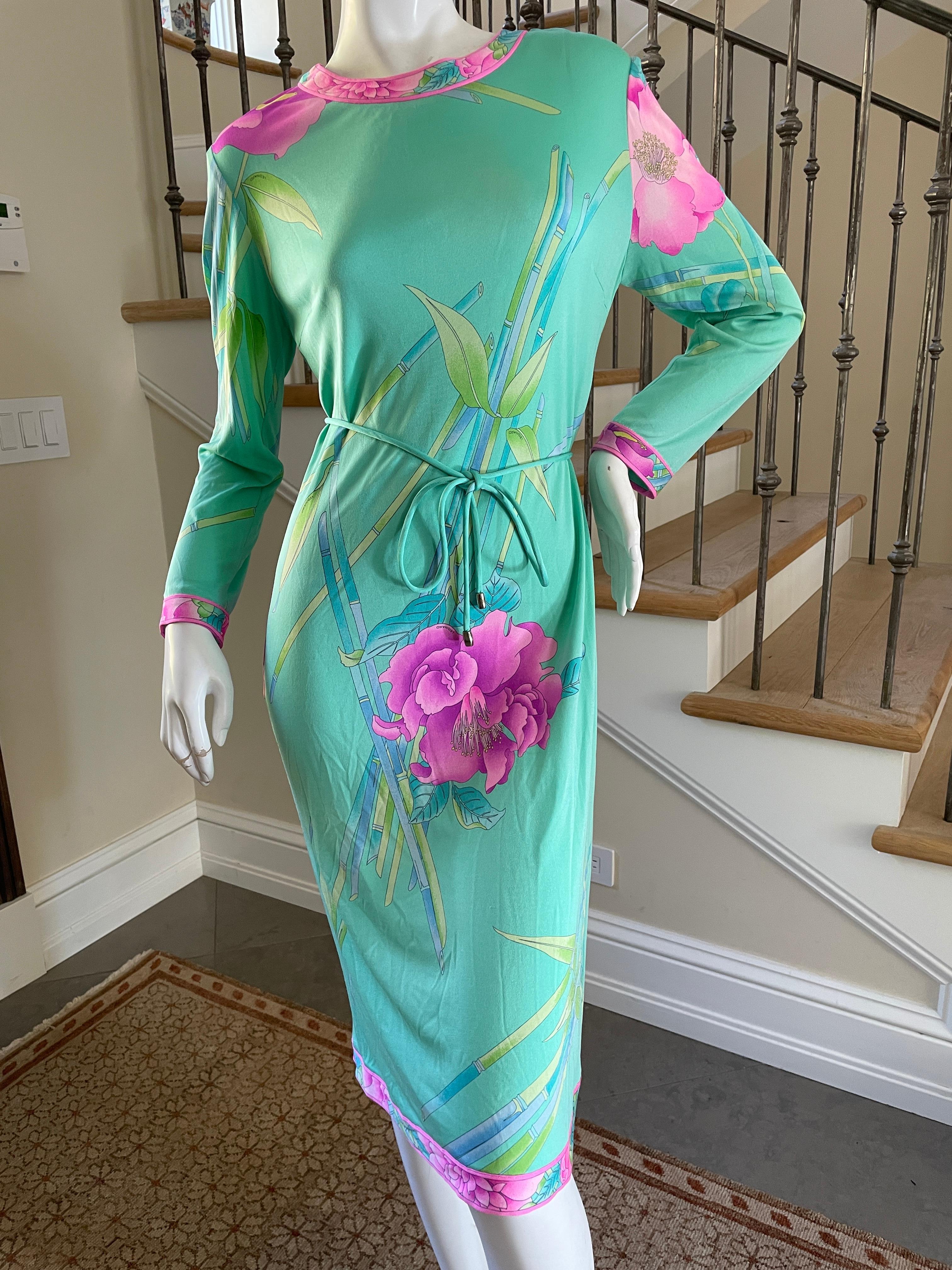 Leonard Paris Vintage 80's Silk Jersey Dress with Matching Cord Belt 
So pretty, please use the zoom lens to see details.

  Leonard Paris was a contemporary of Pucci, both houses creating brilliant 60's patterns on silk jersey.
Both were very