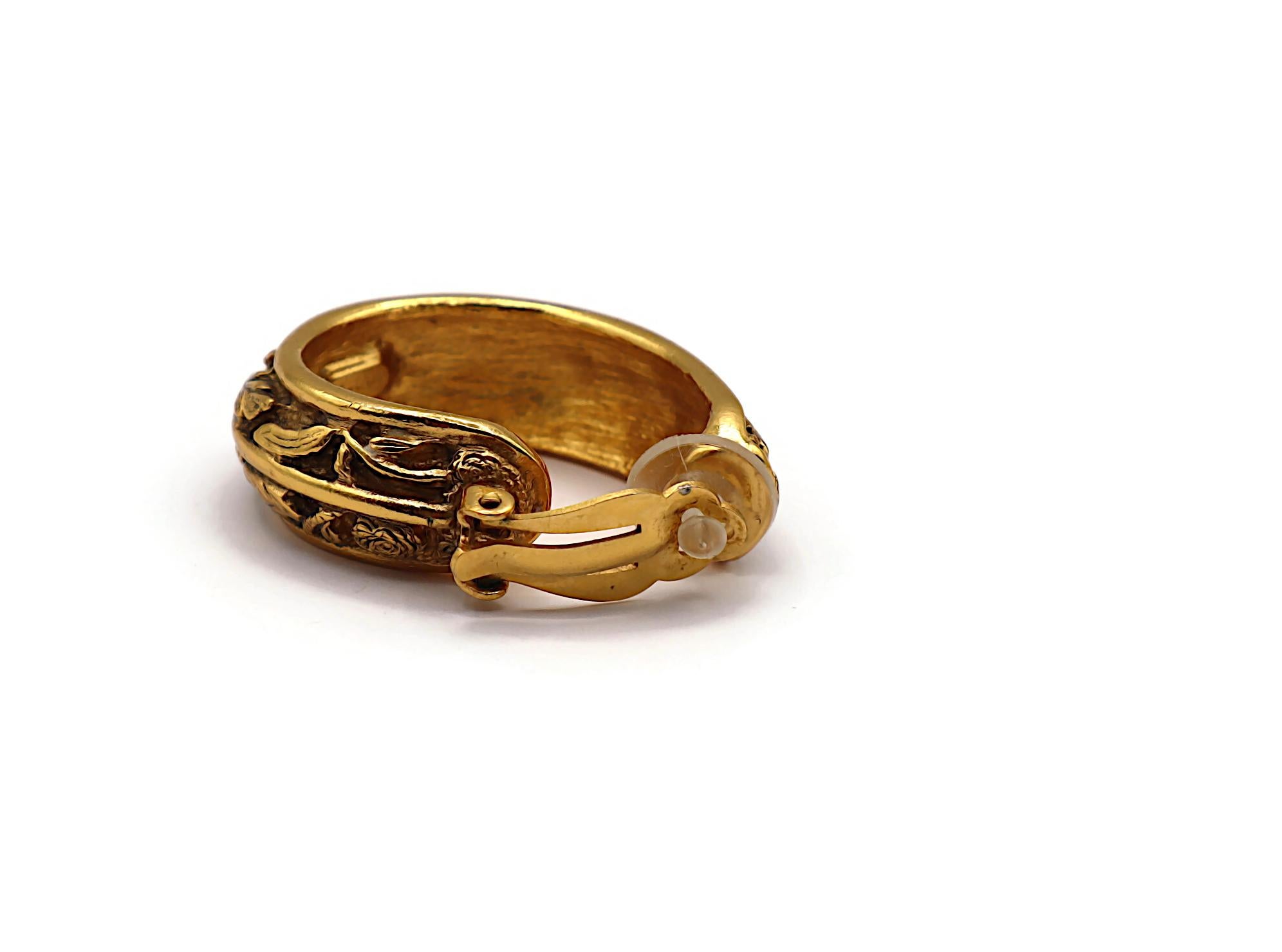 LEONARD Paris Vintage Gold Tone Floral Hoop Earrings im Angebot 7
