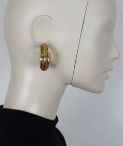 LEONARD Paris Vintage Gold Tone Floral Hoop Earrings