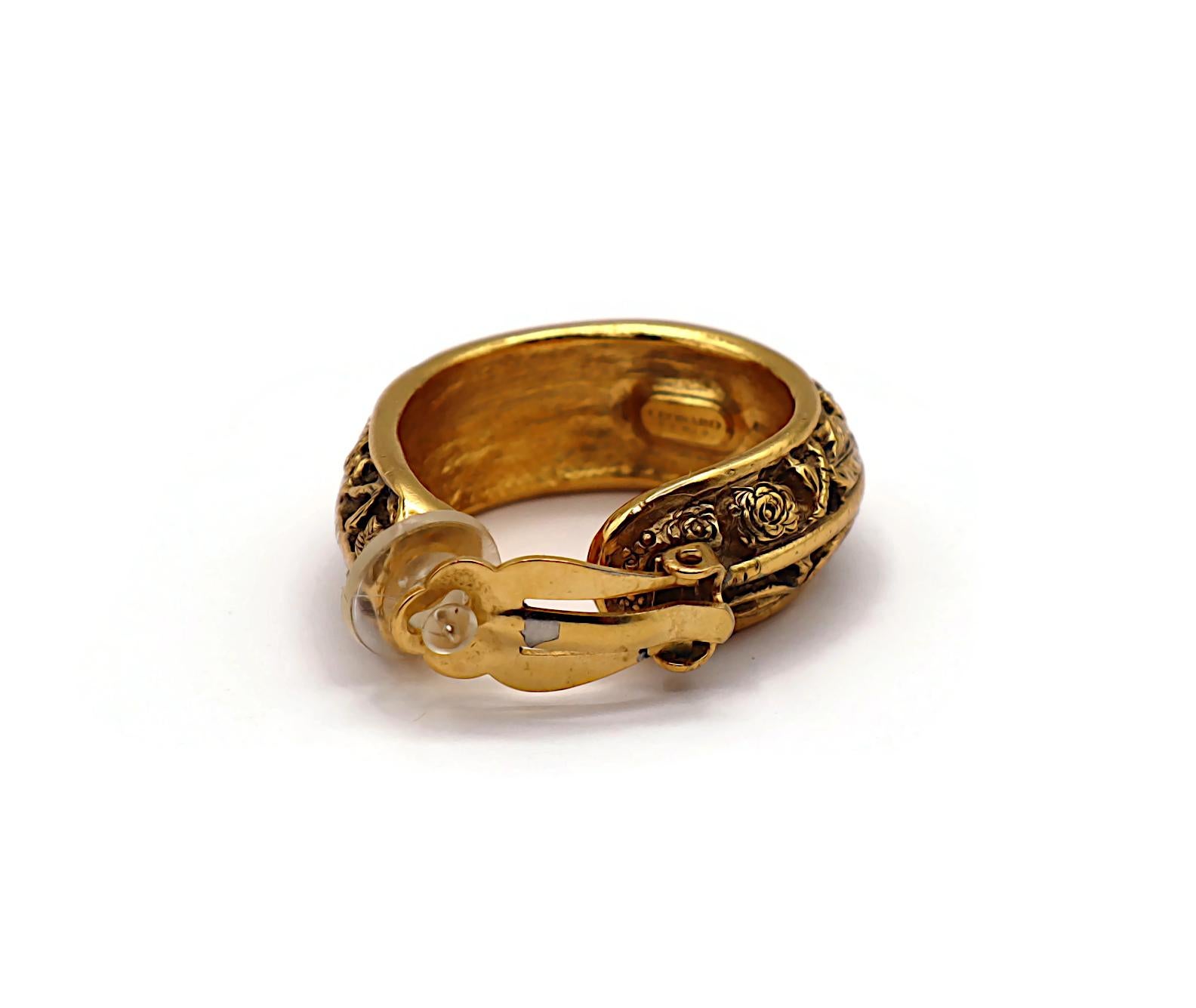 LEONARD Paris Vintage Gold Tone Floral Hoop Earrings im Angebot 3