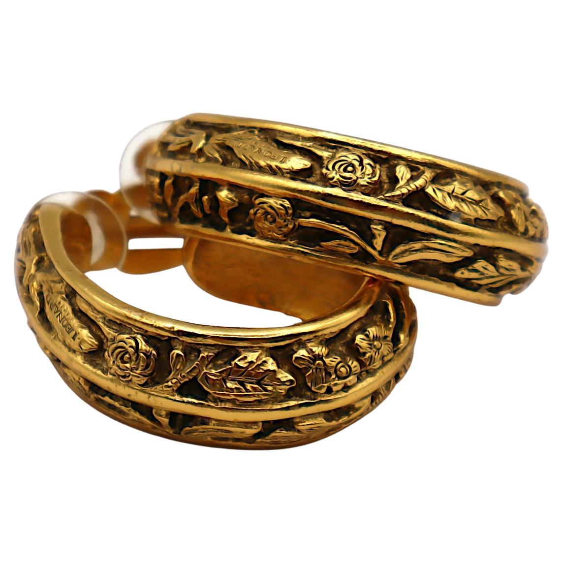 LEONARD Paris Vintage Gold Tone Floral Hoop Earrings im Angebot