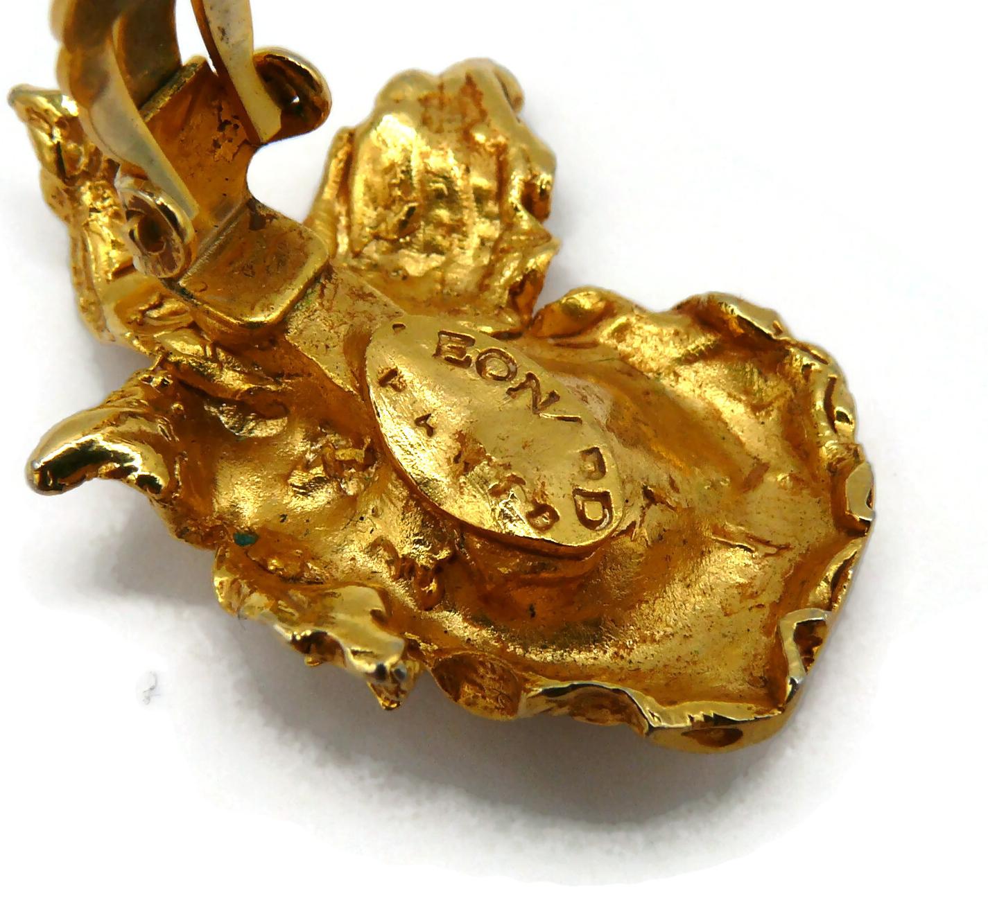 LEONARD Paris Vintage Gold Tone Orchid Clip-On Earrings For Sale 4