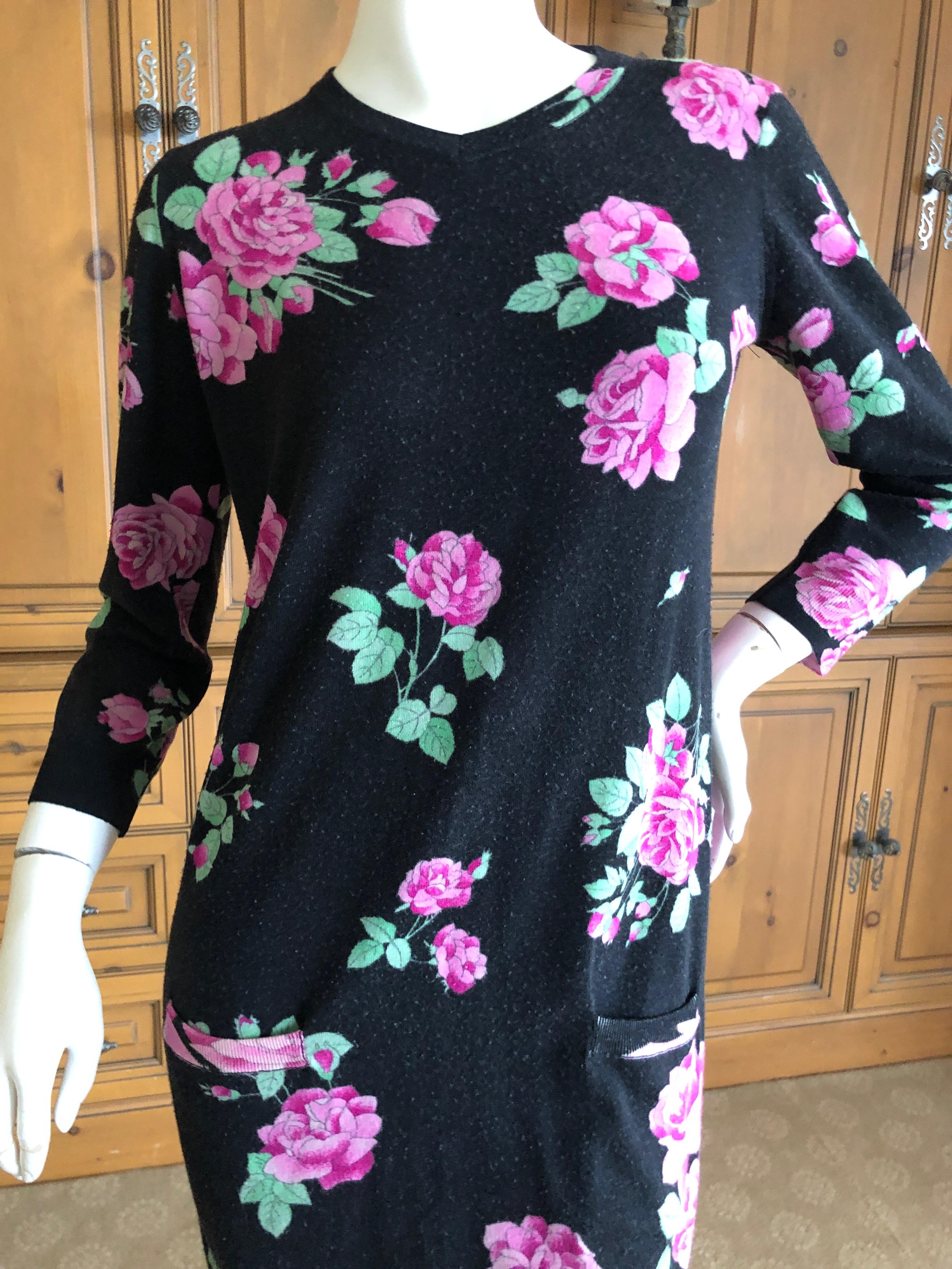 Leonard Paris Vintage Luxurious Knit Floral Dress with Two Pockets In Good Condition For Sale In Cloverdale, CA