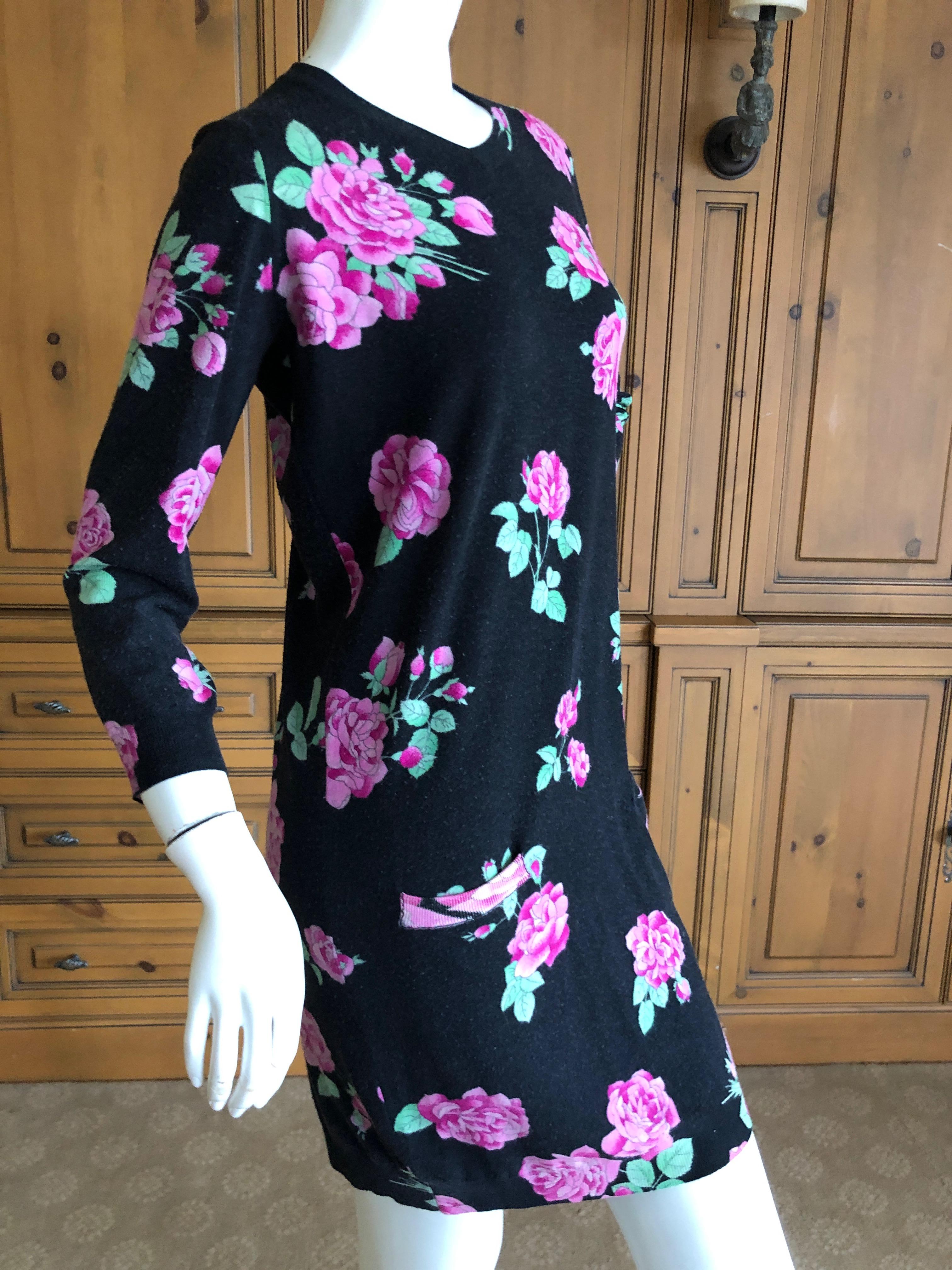 Women's Leonard Paris Vintage Luxurious Knit Floral Dress with Two Pockets For Sale