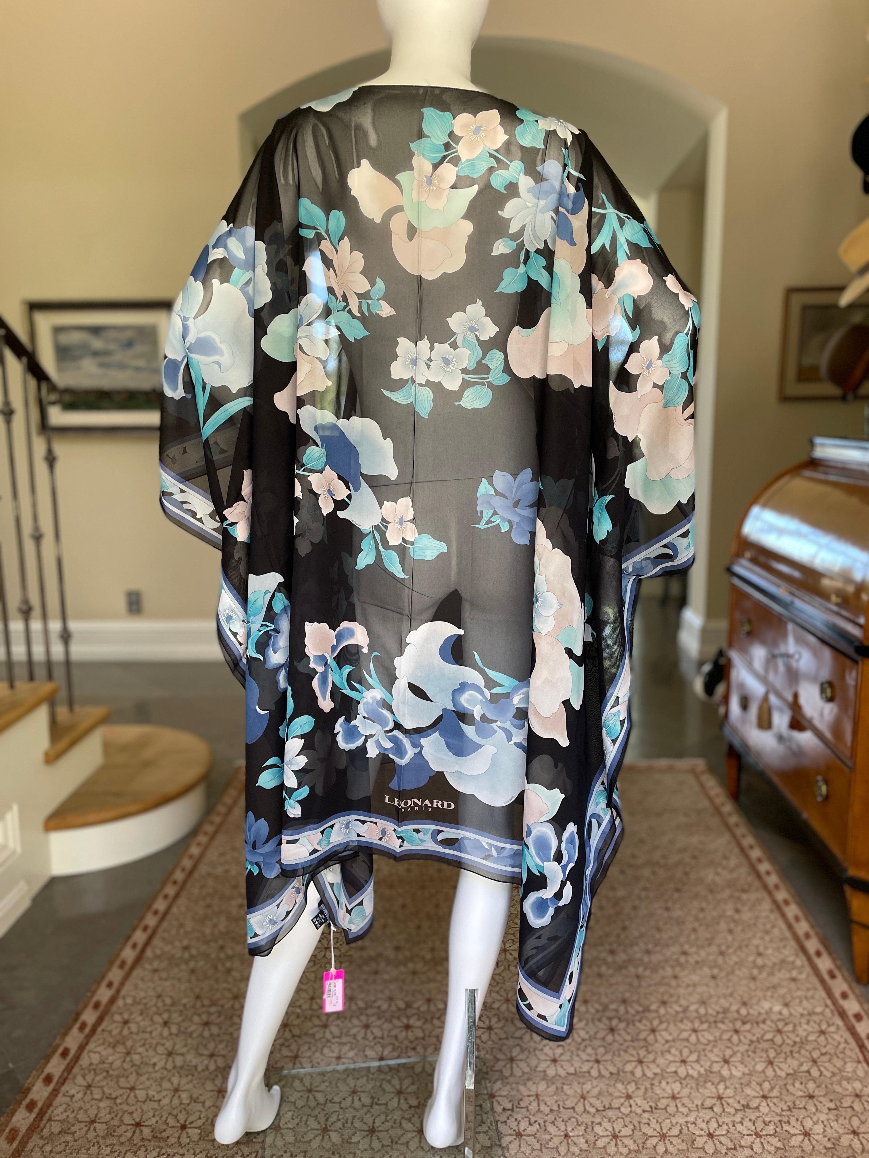 Leonard Paris Vintage Sheer Silk Mikado Floral Caftan New in Box In Excellent Condition In Cloverdale, CA