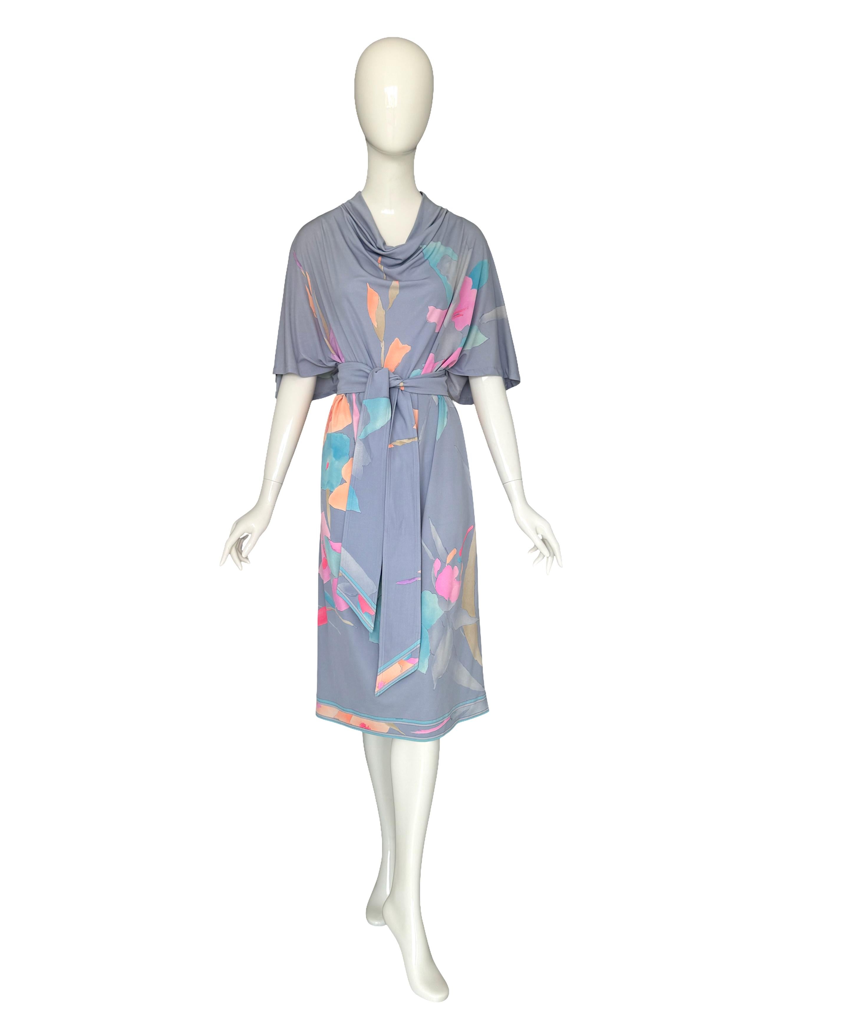 Leonard Paris Vintage signiert Floral Kaftan Kleid mit passendem Gürtel Schal, 1980er Jahre im Angebot 5