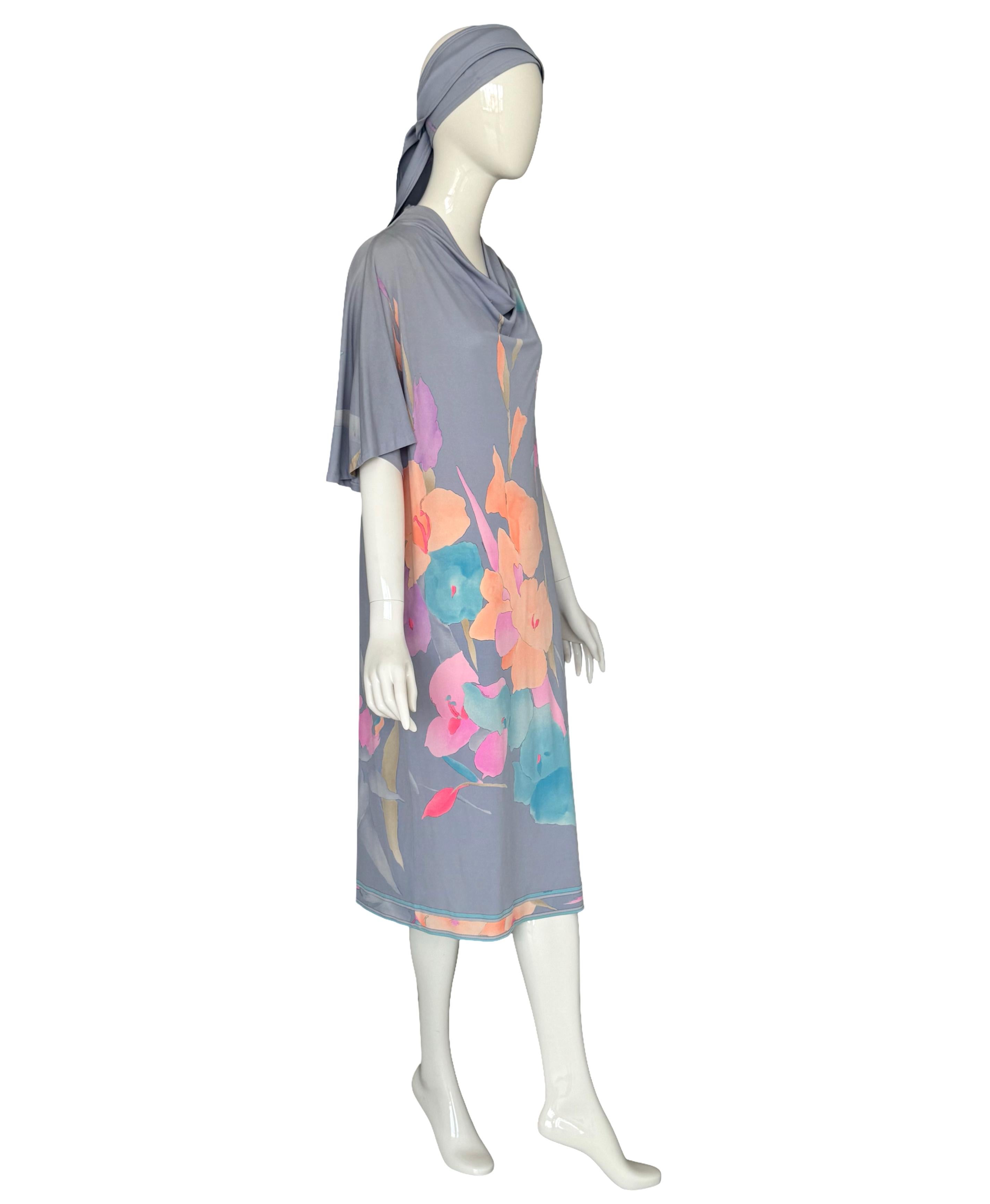 Leonard Paris Vintage signiert Floral Kaftan Kleid mit passendem Gürtel Schal, 1980er Jahre im Angebot 3