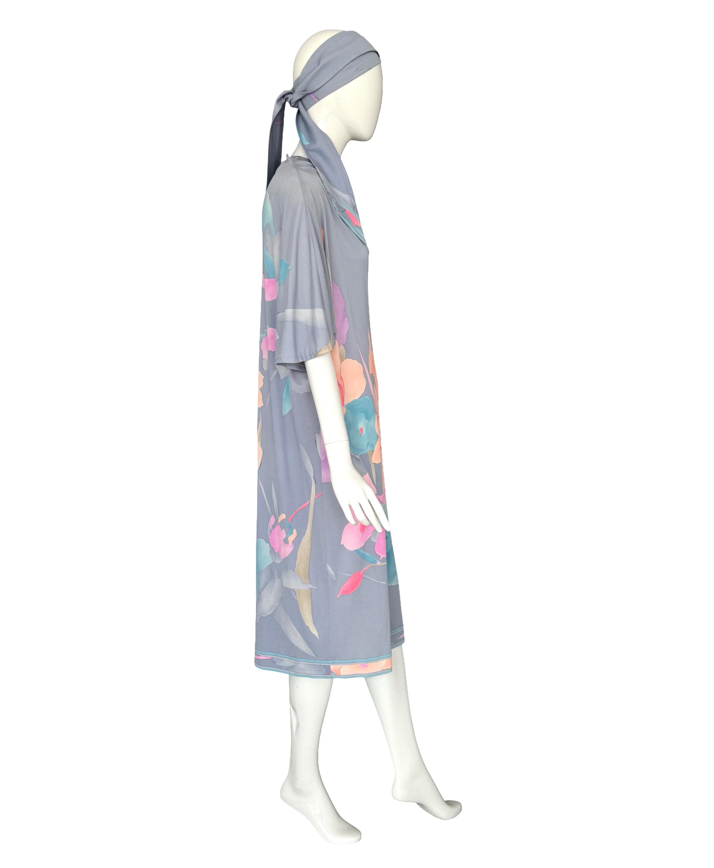 Leonard Paris Vintage signiert Floral Kaftan Kleid mit passendem Gürtel Schal, 1980er Jahre im Angebot 4