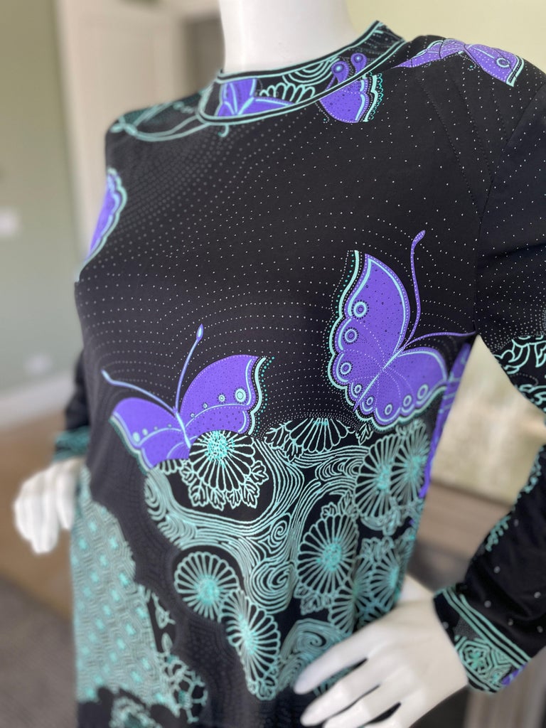 オープニング 大放出セール Leonard Pattern Butterfly Black Jersey Silk Vintage Paris トップス