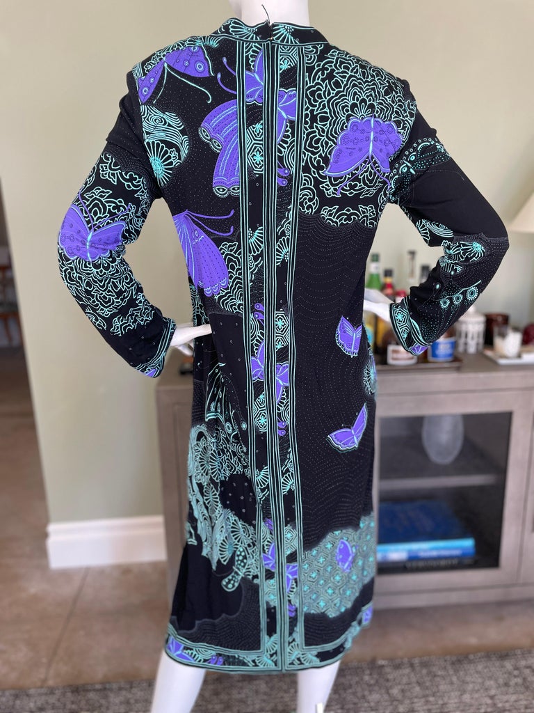 Leonard Paris Vintage Silk Jersey Black Butterfly Pattern