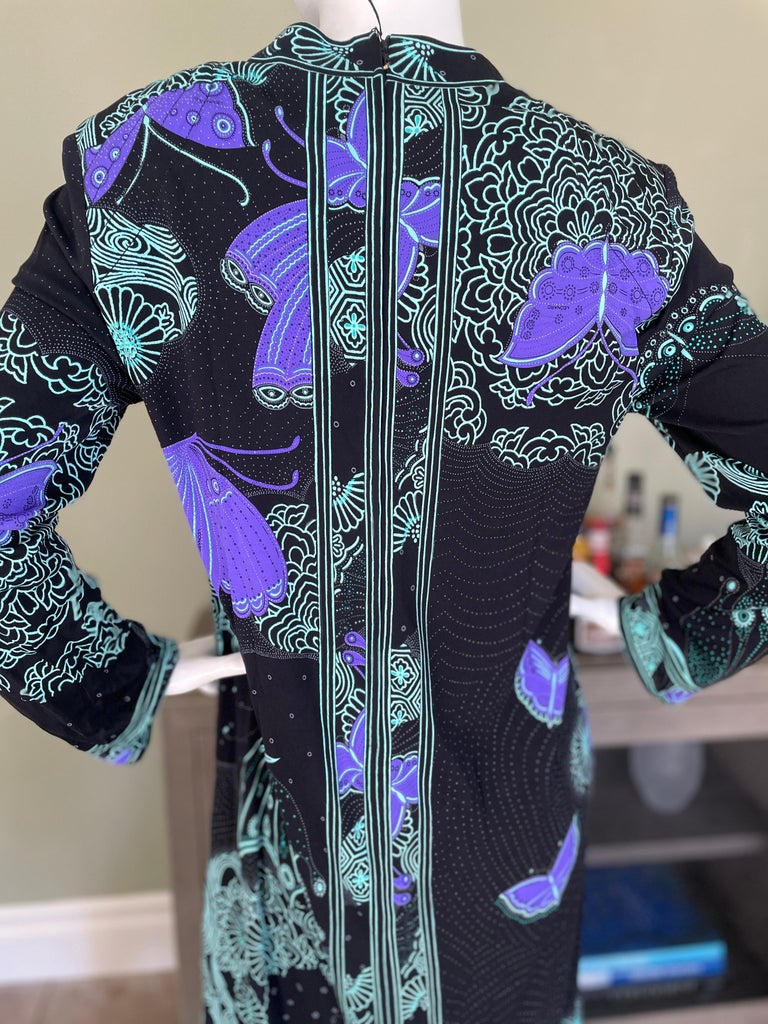 Leonard Paris Vintage Silk Jersey Black Butterfly Pattern