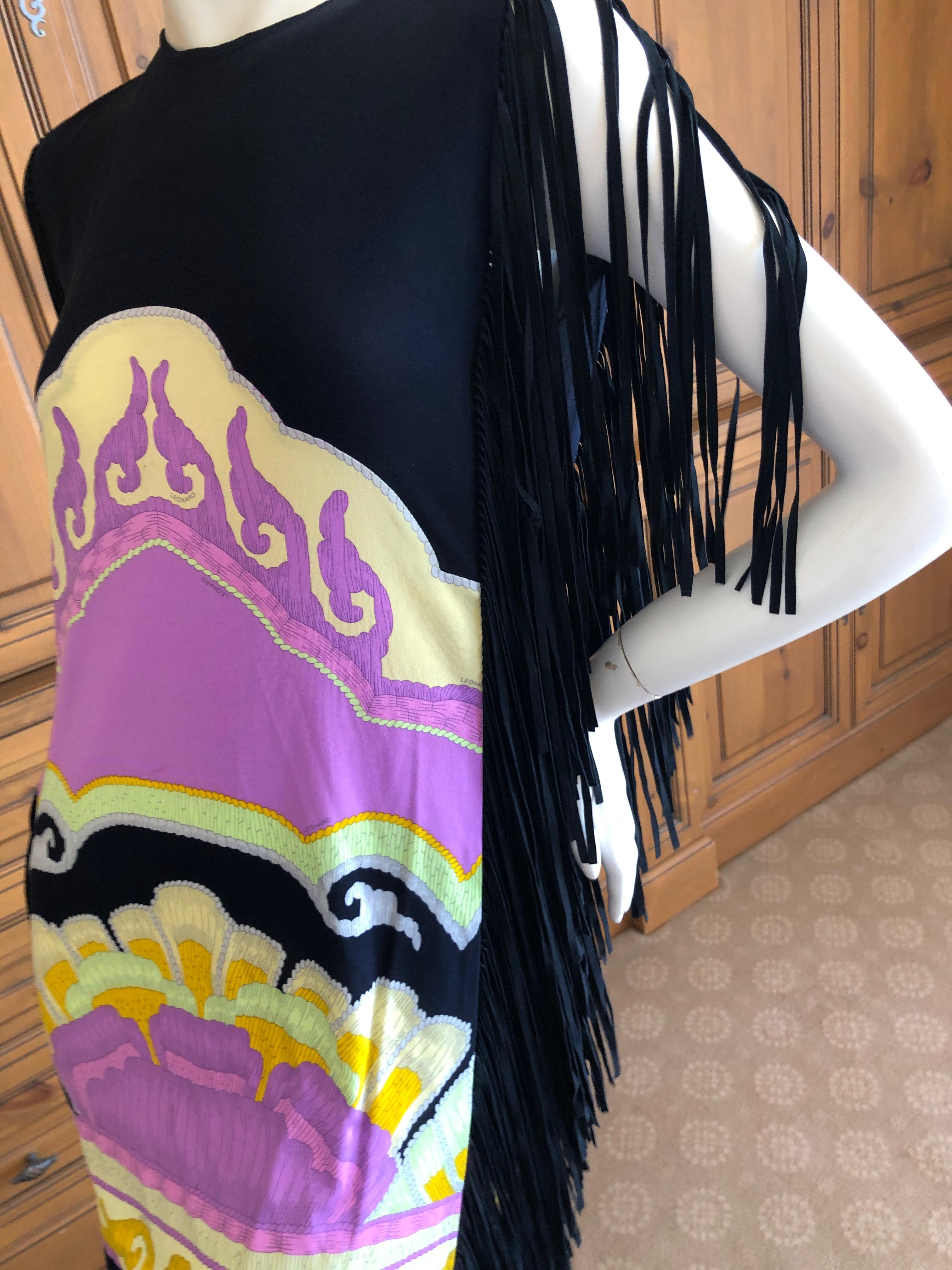 Leonard Paris Vintage Silk Jersey Sleeveless Dress with Suede Fringe Details In Good Condition For Sale In Cloverdale, CA