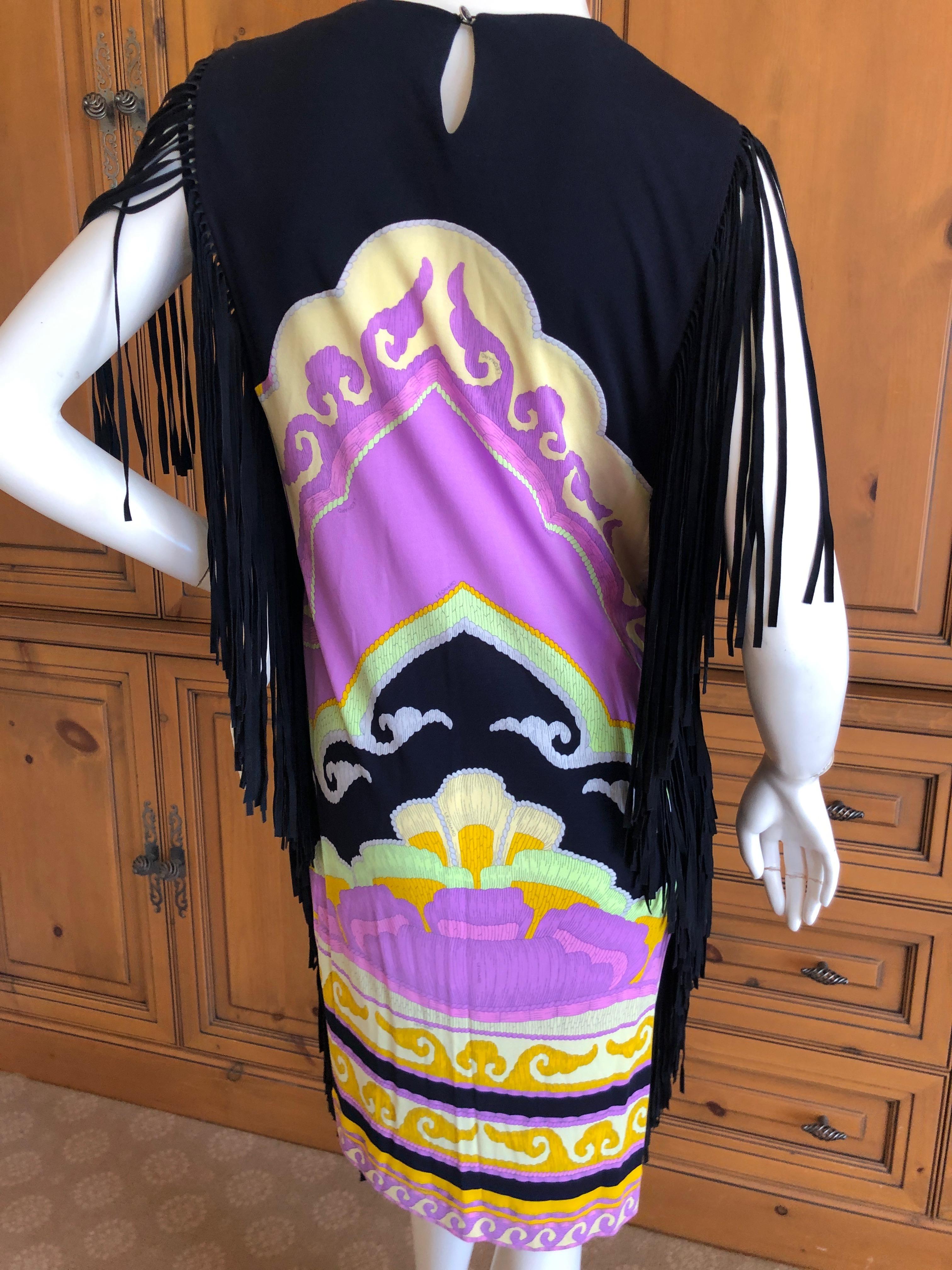 Women's Leonard Paris Vintage Silk Jersey Sleeveless Dress with Suede Fringe Details For Sale
