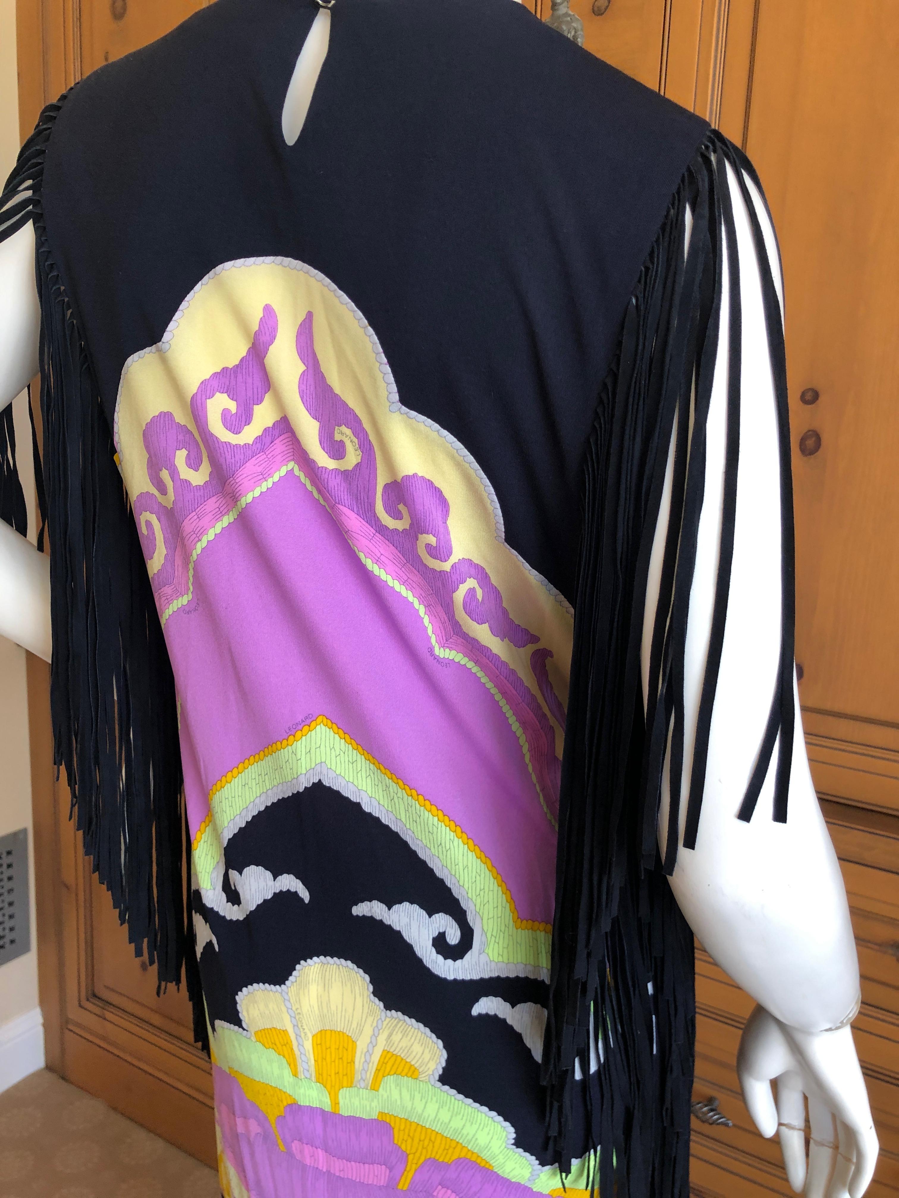 Leonard Paris Vintage Silk Jersey Sleeveless Dress with Suede Fringe Details For Sale 1