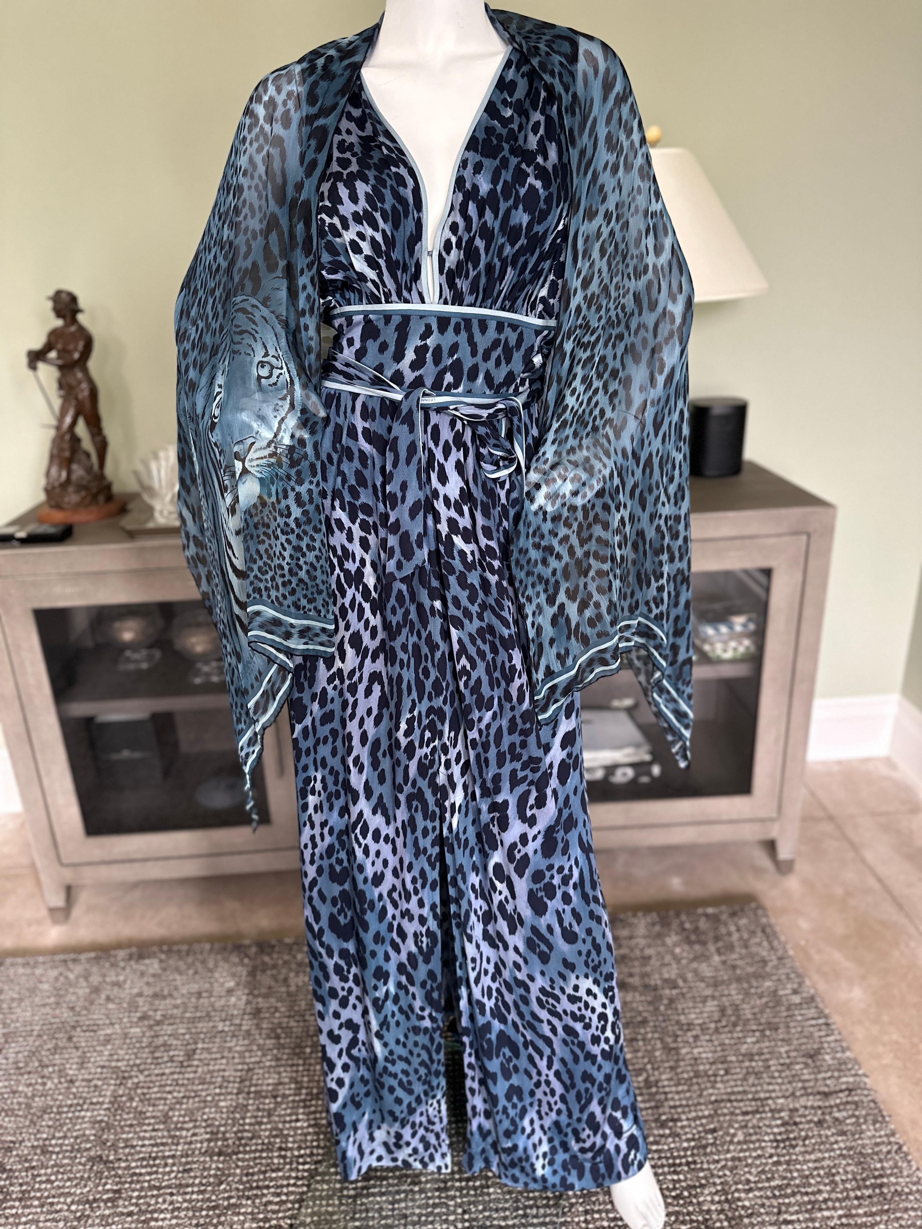 Leonard Paris Vintage Silk Leopard Print Evening Dress with Matching Shawl sz 48 For Sale 9