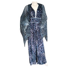 Leonard Paris Retro Silk Leopard Print Evening Dress with Matching Shawl sz 48