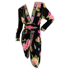 heraldic dress Leonard Paris Vintage Wrap Dress with Heraldic Crests Flowers and Sash Belt