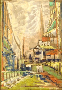 Abstract Village Scene Original Oil Painting