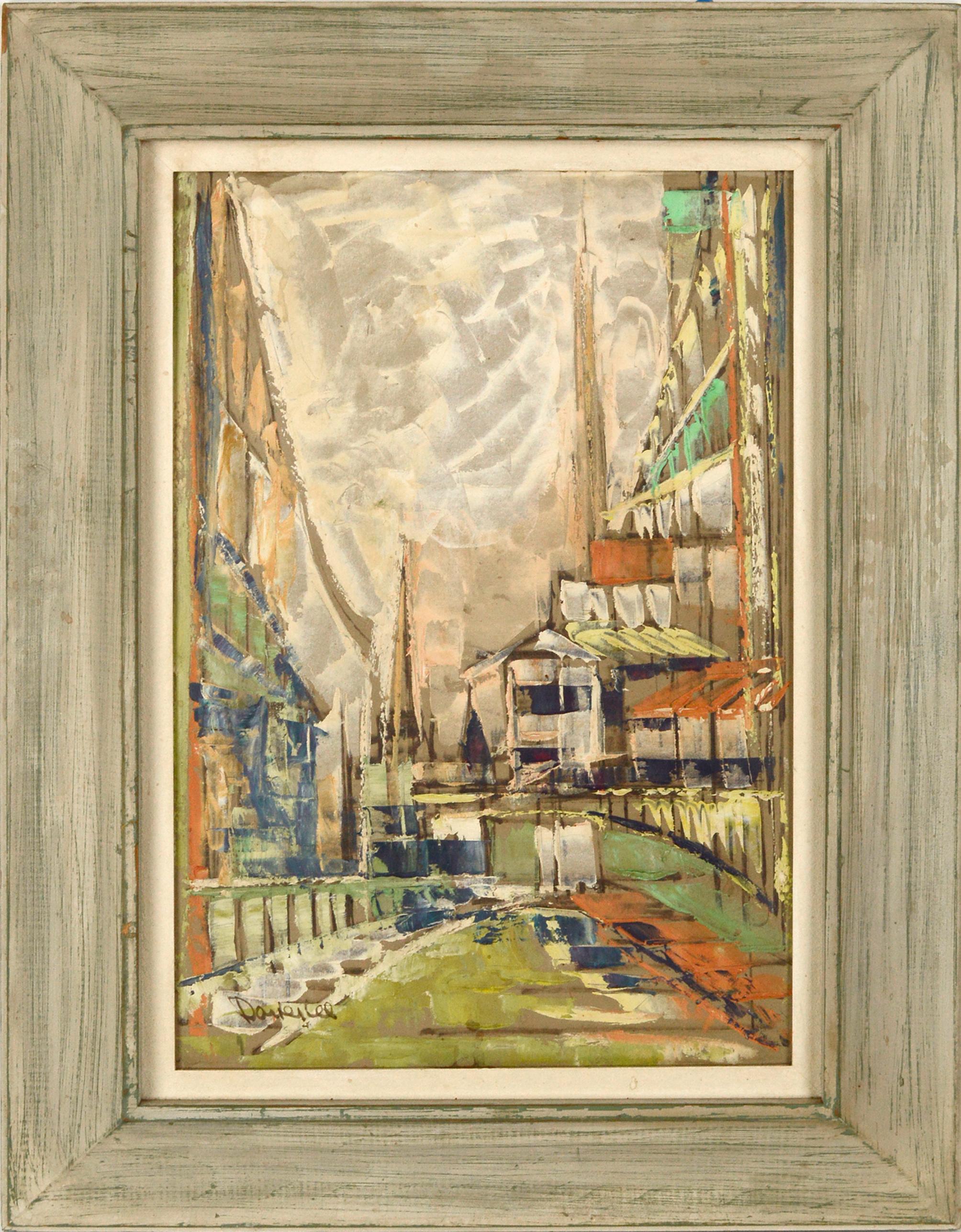 Leonard (Parker Lee) Leibsohn Landscape Painting – Abstrakte Dorfszene, Original-Ölgemälde