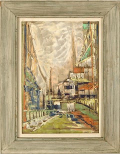 Abstract Village Scene Original Oil Painting