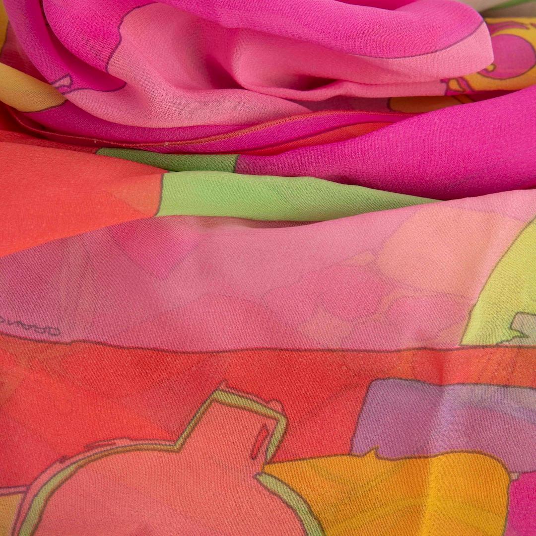 Leonard Pink Silk Abstract Dress & Shawl Set Size XL For Sale 1