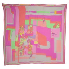 Leonard Pink Silk Abstract Shawl & Belt Set Size M