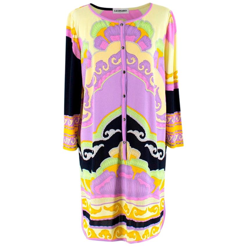 Leonard Purple Pink and Black Patterned Shirt Dress - Size US 8