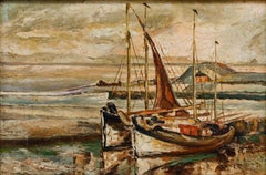 Attrib. Leonard Richmond (1889-1965) - Oil, Moored Boats in a Coastal Inlet