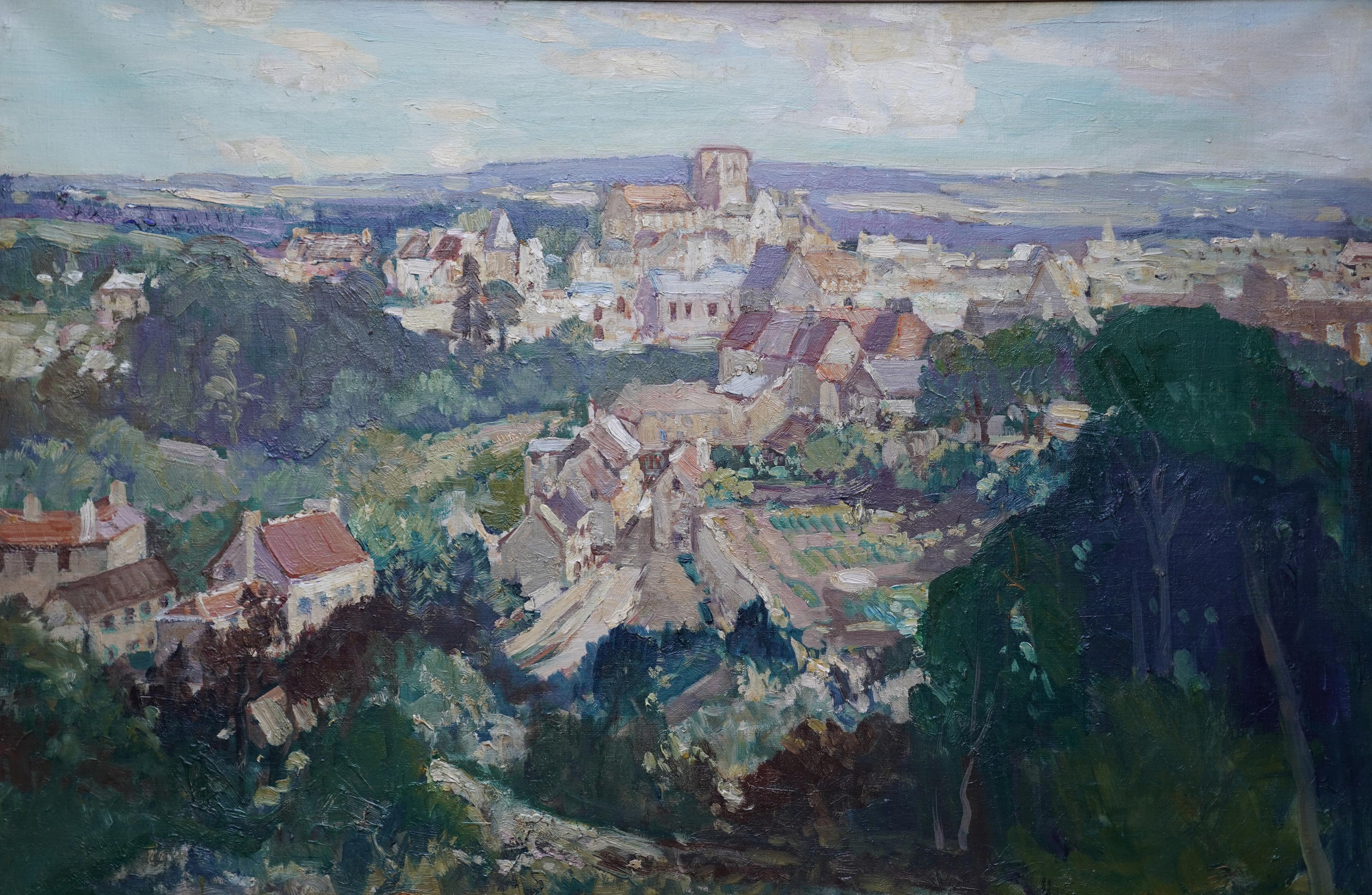 Paisaje francés Les Andeleys - Pintura al óleo de arte impresionista británico de los años 40 - Painting de Leonard Richmond