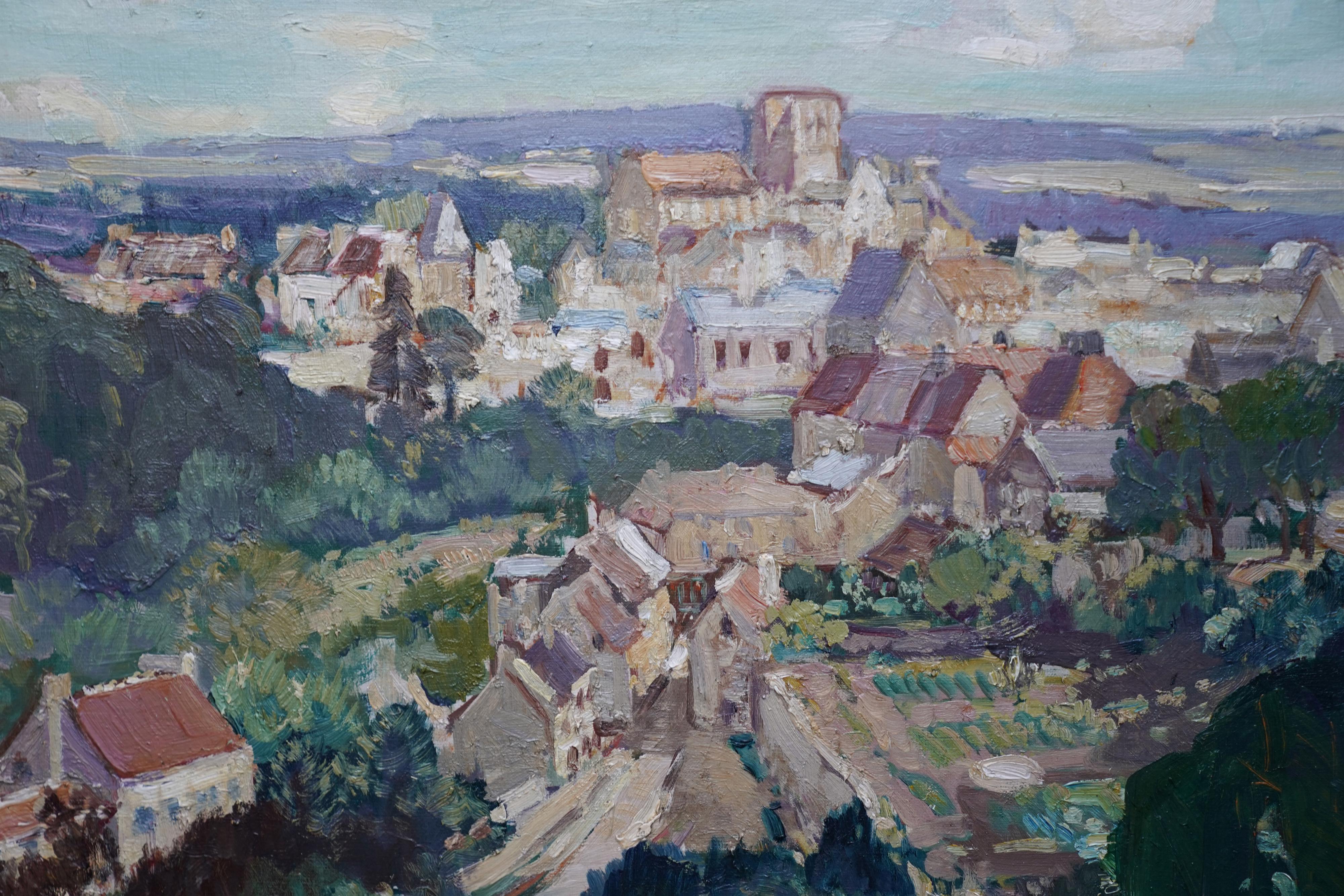 Paisaje francés Les Andeleys - Pintura al óleo de arte impresionista británico de los años 40 - Painting Impresionista de Leonard Richmond