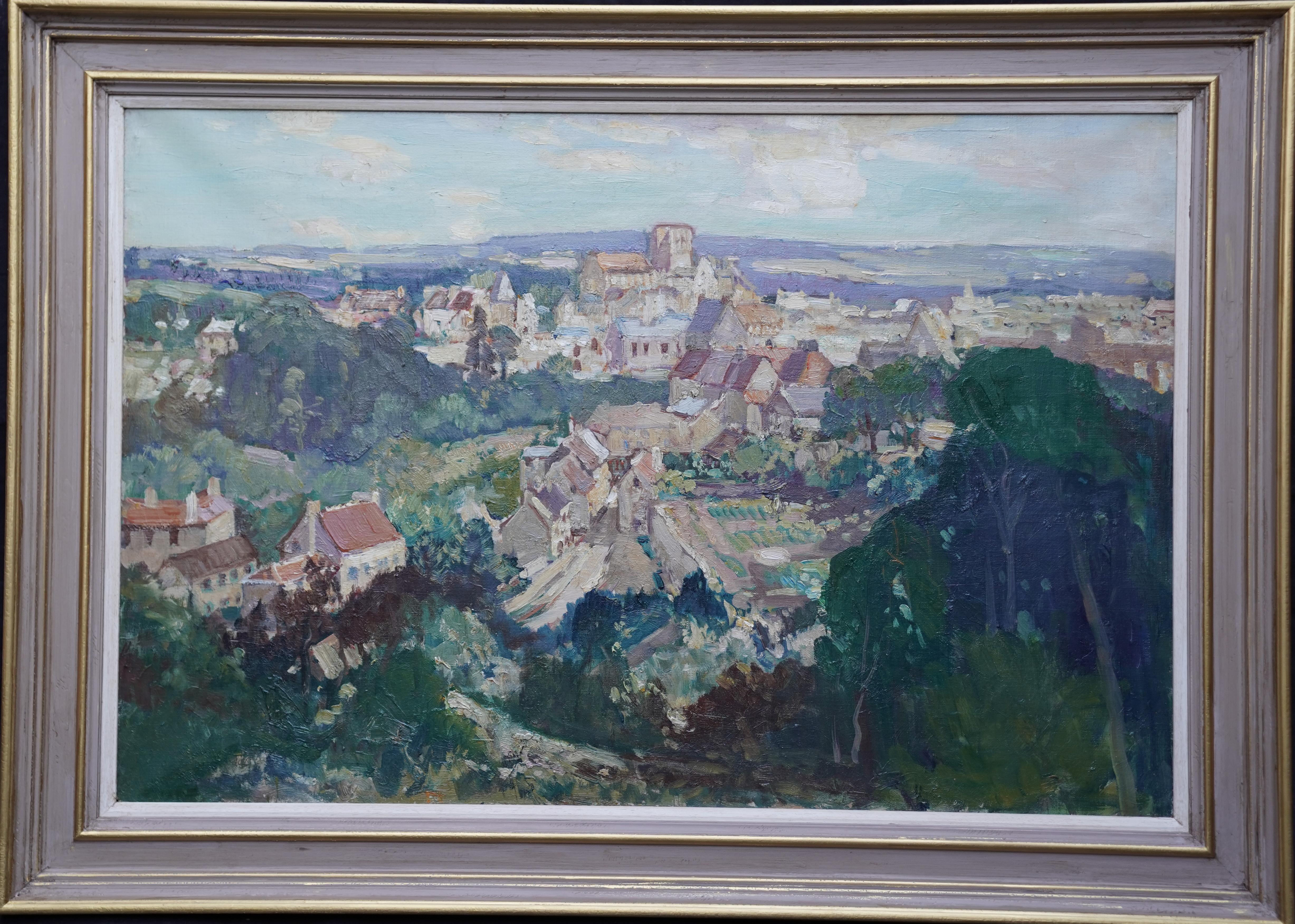 Landscape Painting de Leonard Richmond - Paisaje francés Les Andeleys - Pintura al óleo de arte impresionista británico de los años 40