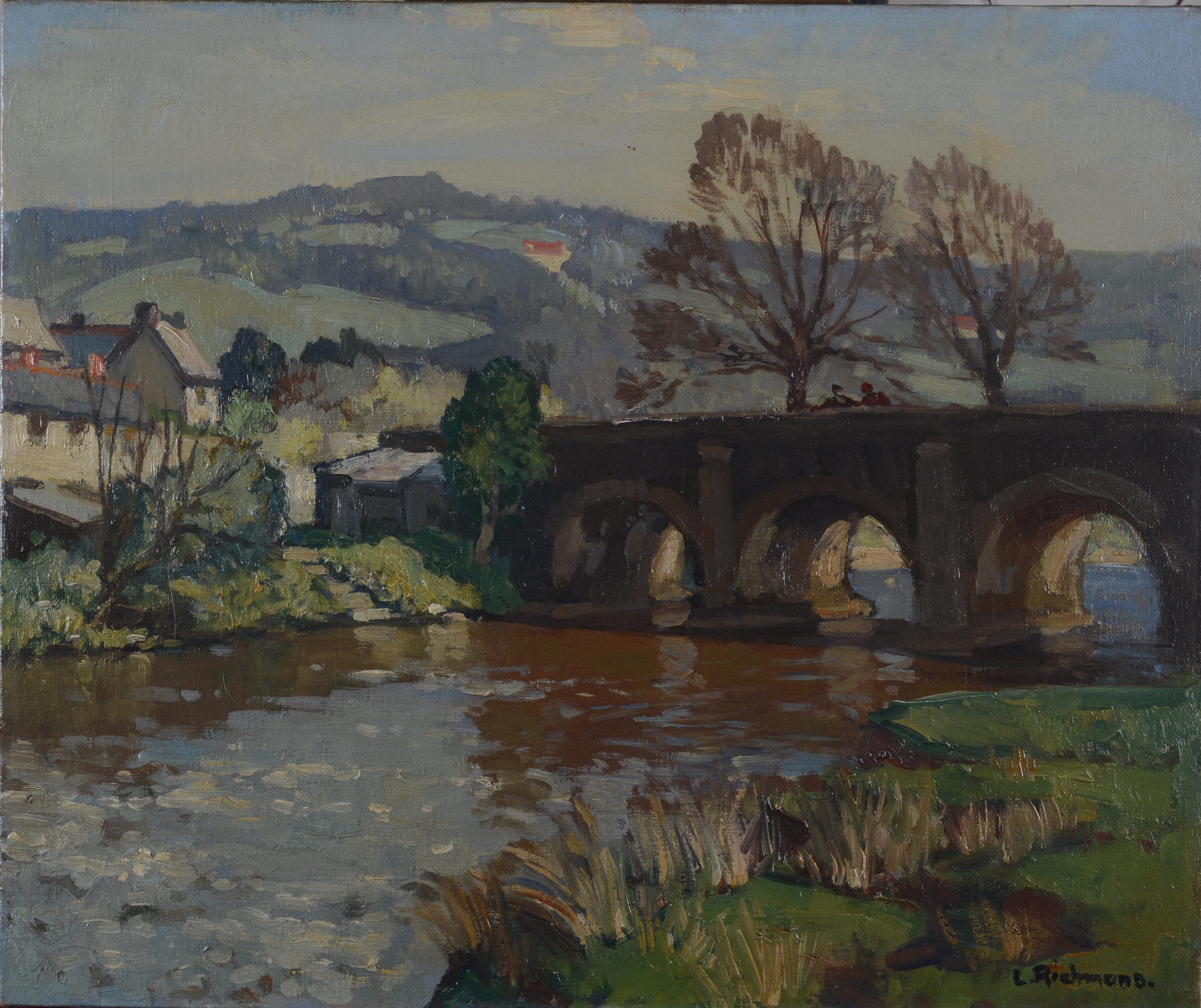 Leonard Richmond Landscape Painting - "Withypool Bridge, Exmoor, Somerset GB" Large Framed Landscape Oil on Canvas,
