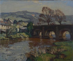 "Withypool Bridge, Exmoor, Somerset GB" Large Framed Landscape Oil on Canvas,