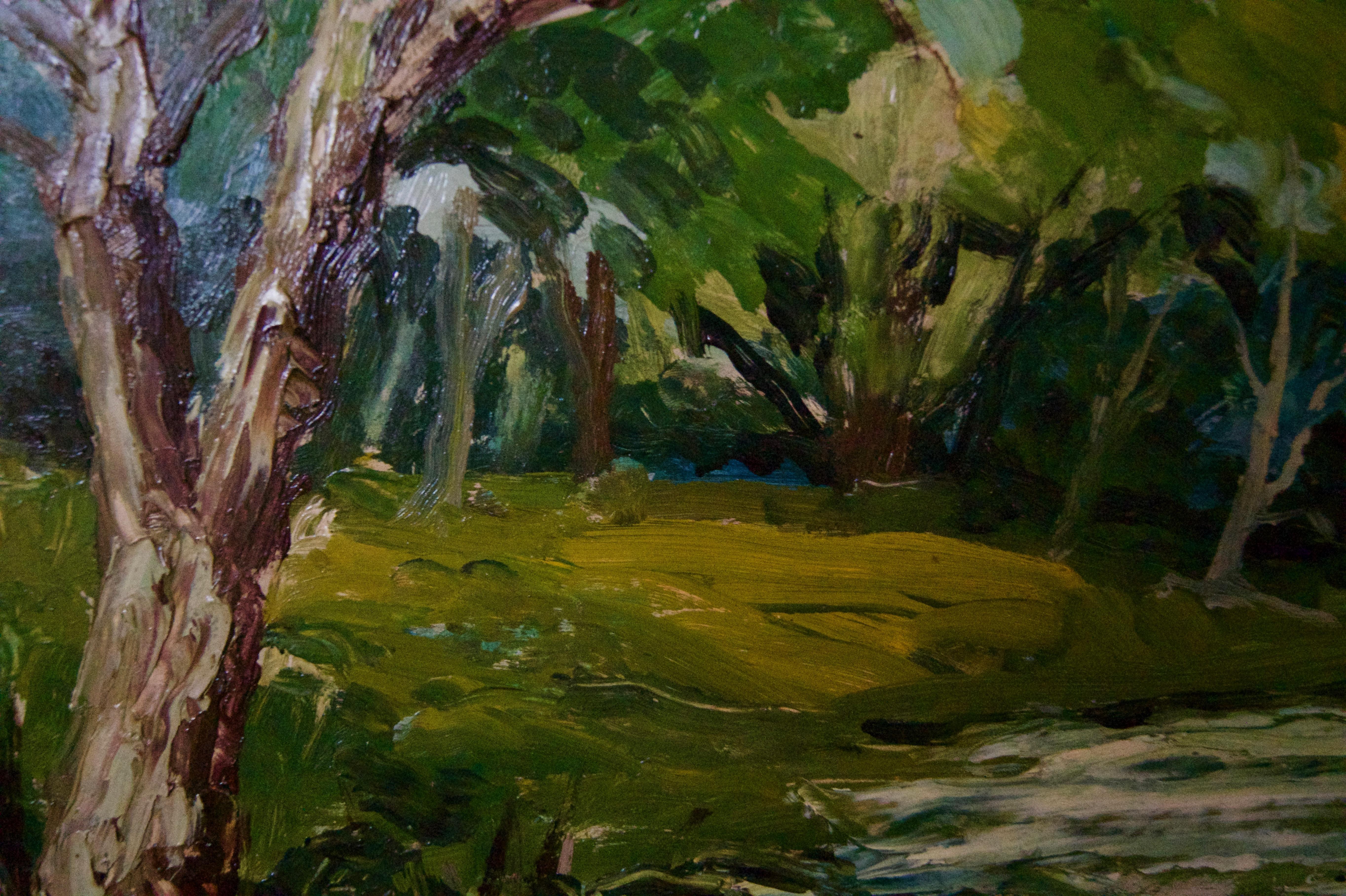 Fiume di bosco - Paesaggio ad olio della metà del XX secolo di Leonard Richmond in vendita 3