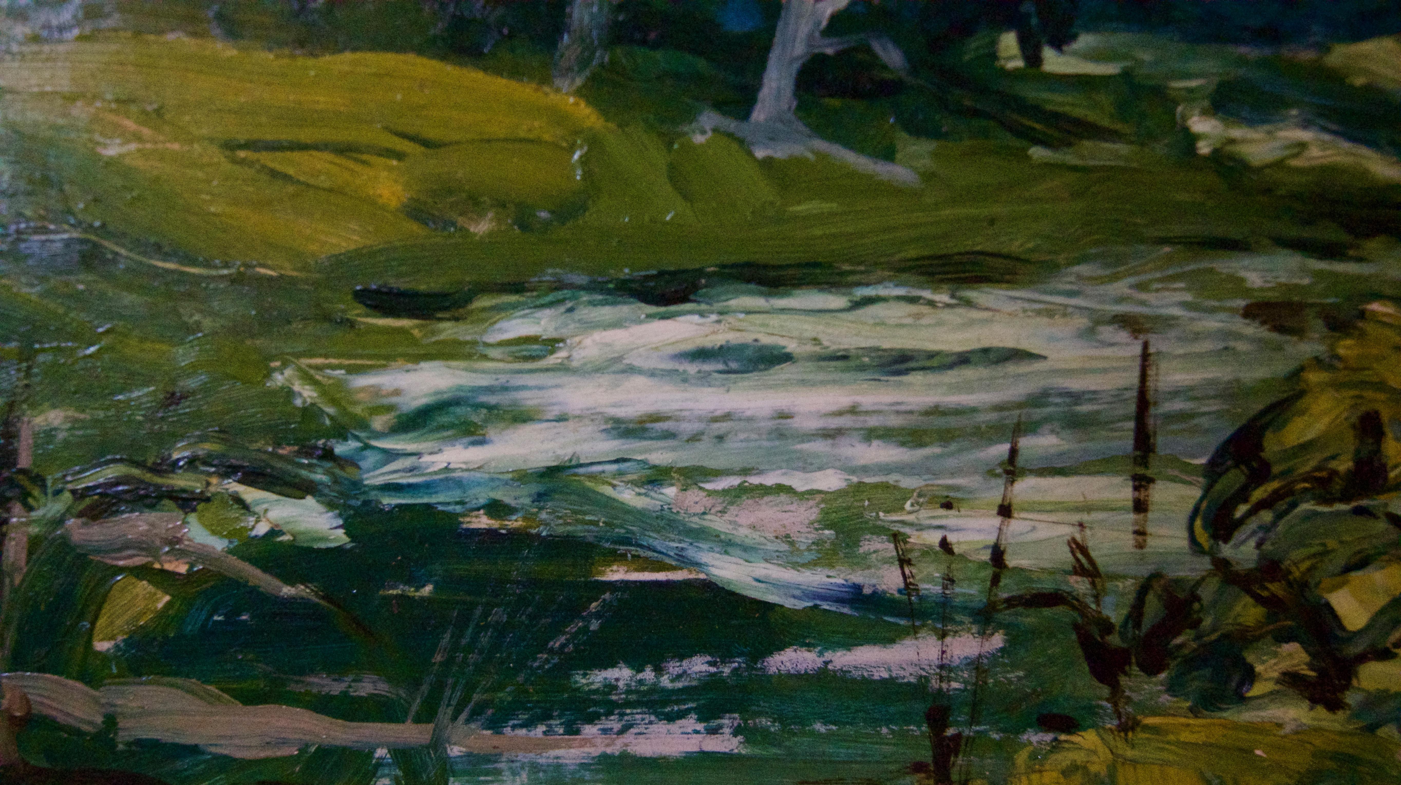 Fiume di bosco - Paesaggio ad olio della metà del XX secolo di Leonard Richmond in vendita 4
