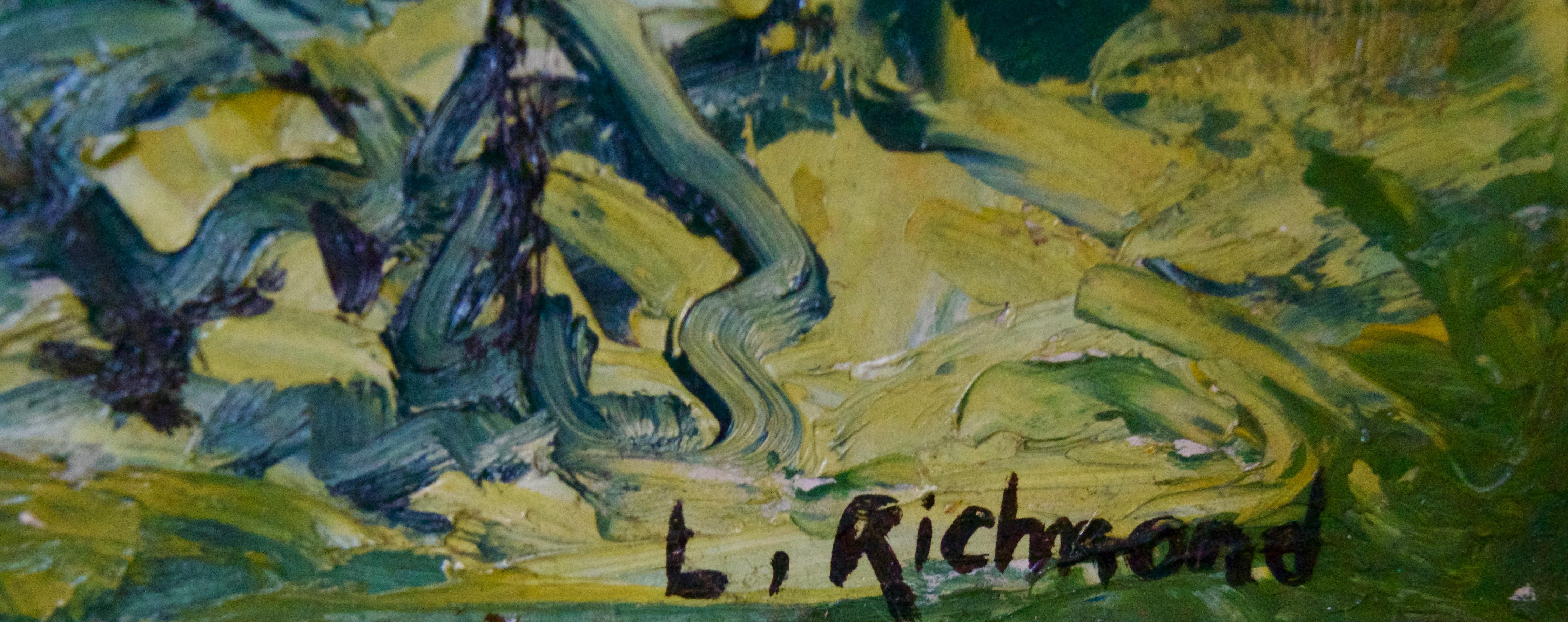 Fiume di bosco - Paesaggio ad olio della metà del XX secolo di Leonard Richmond in vendita 5
